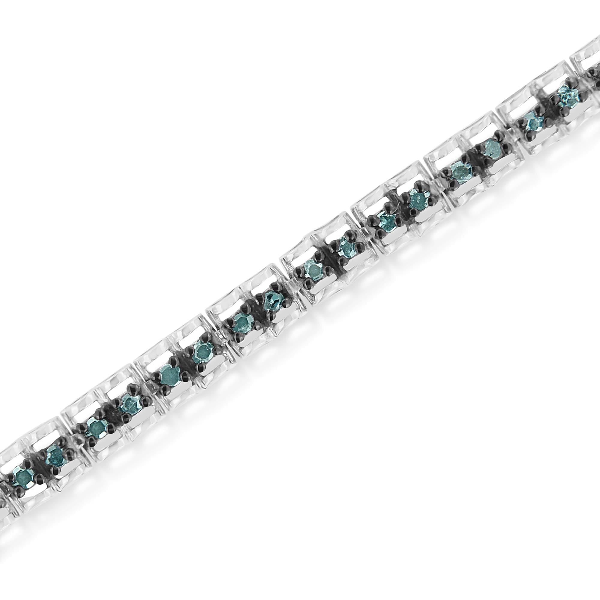 Pulsera de tenis de 18 cm con doble eslabón y diamantes de talla rosa de 1,0 ct sobre plata de ley 925 (color azul, claridad I1-I2) - Friggin Jewelry