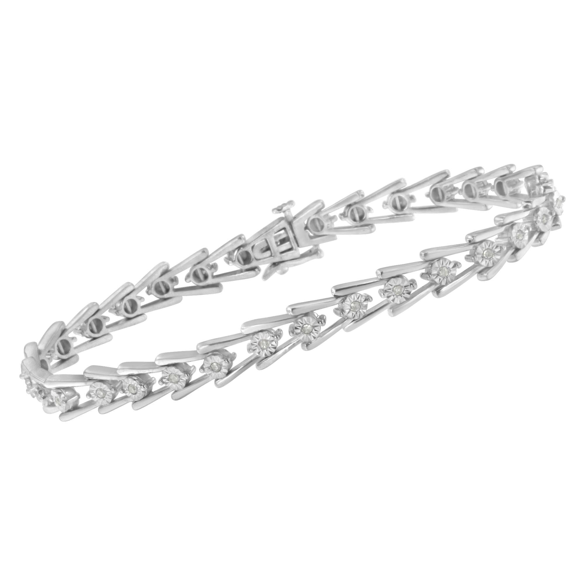 .925 Sterling Silver 1/4 cttw Miracle Set Diamond Sleek and Open "V"Bracelet (I-J Color, I3 Clarity) -7.5" - Friggin Jewelry