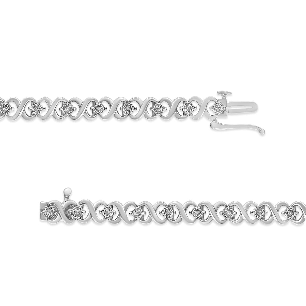 Pulsera de tenis de plata de ley 925 con diamantes de 1/6 quilates engastados en forma de infinito y estación (color IJ, claridad I3) - 18,25 cm - Friggin Jewelry