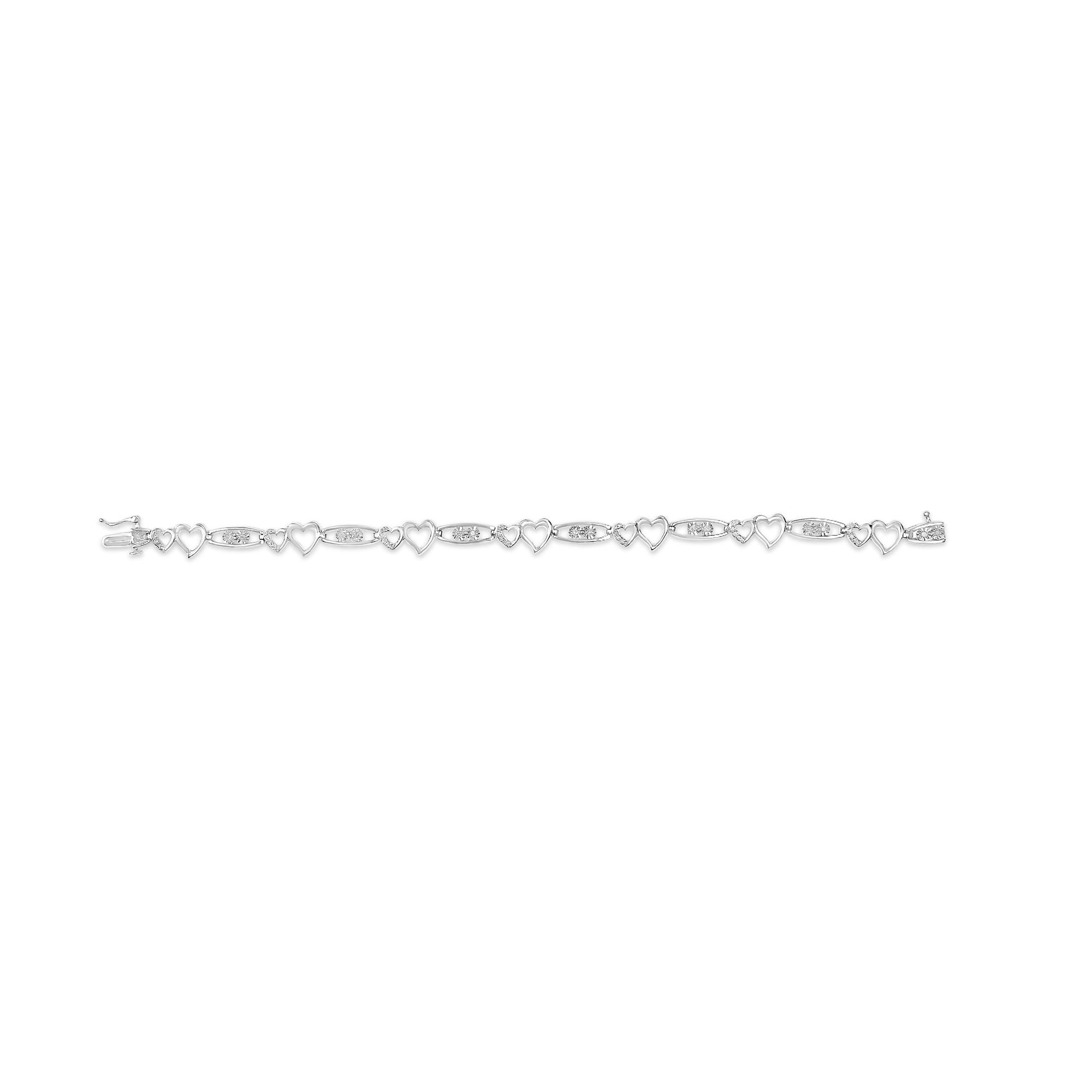 925 Sterling Silver 1/5 Cttw Diamond Double Heart Link Bracelet (I-J Color, I3 Clarity) - 7.25" Inches - Friggin Jewelry