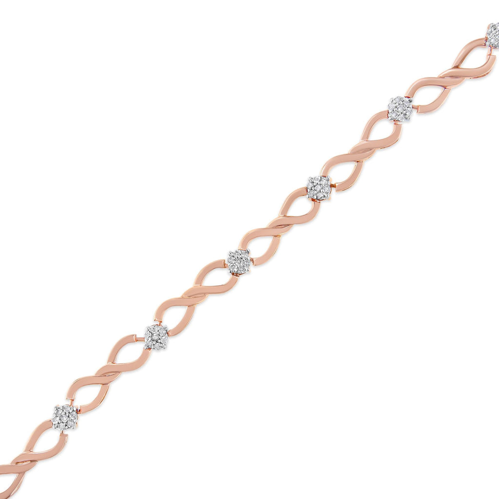 Pulsera de tenis con eslabones infinitos de diamantes de 1/2 quilates y plata de ley 925 chapada en oro rosa de 10 quilates (color HI, claridad I2-I3), 18 cm - Friggin Jewelry