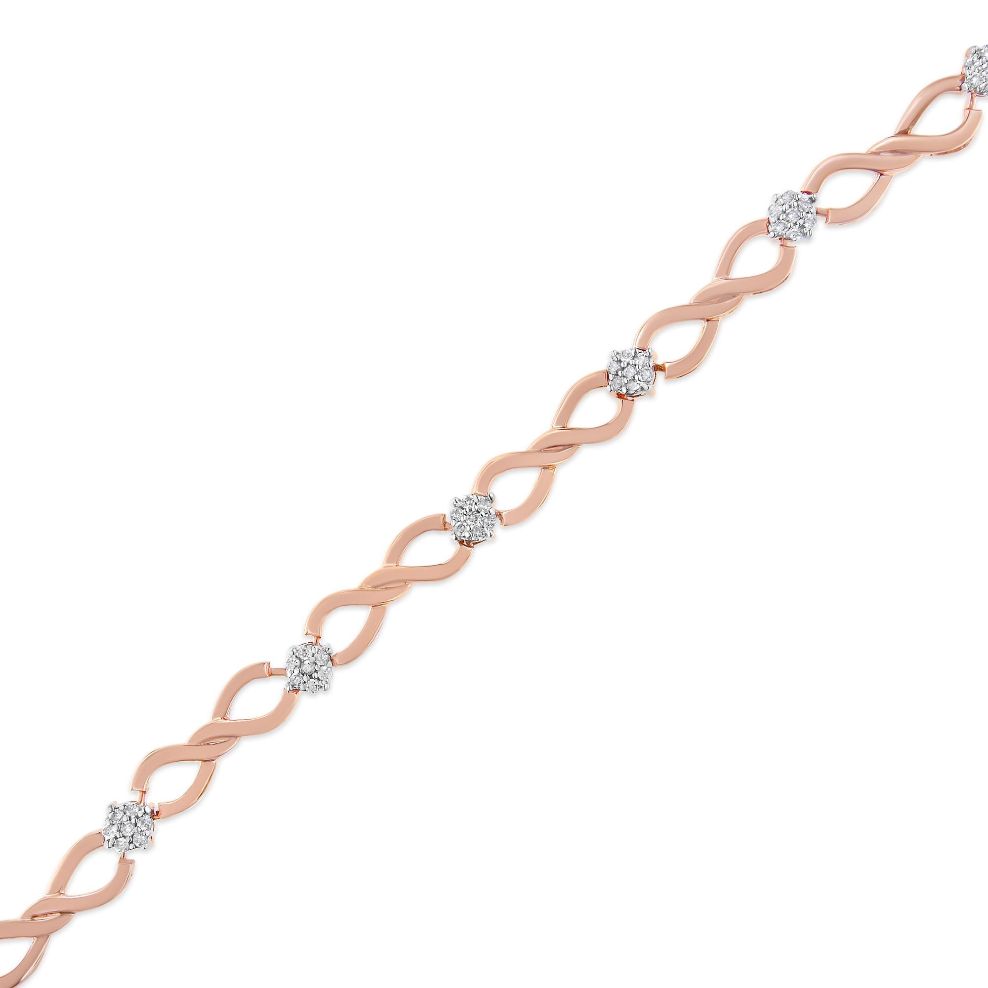 10K Rose Gold Plated .925 Sterling Silver 1/2 Cttw Diamond Infinity Link Tennis Bracelet (H-I Color, I2-I3 Clarity) -7” - Friggin Jewelry