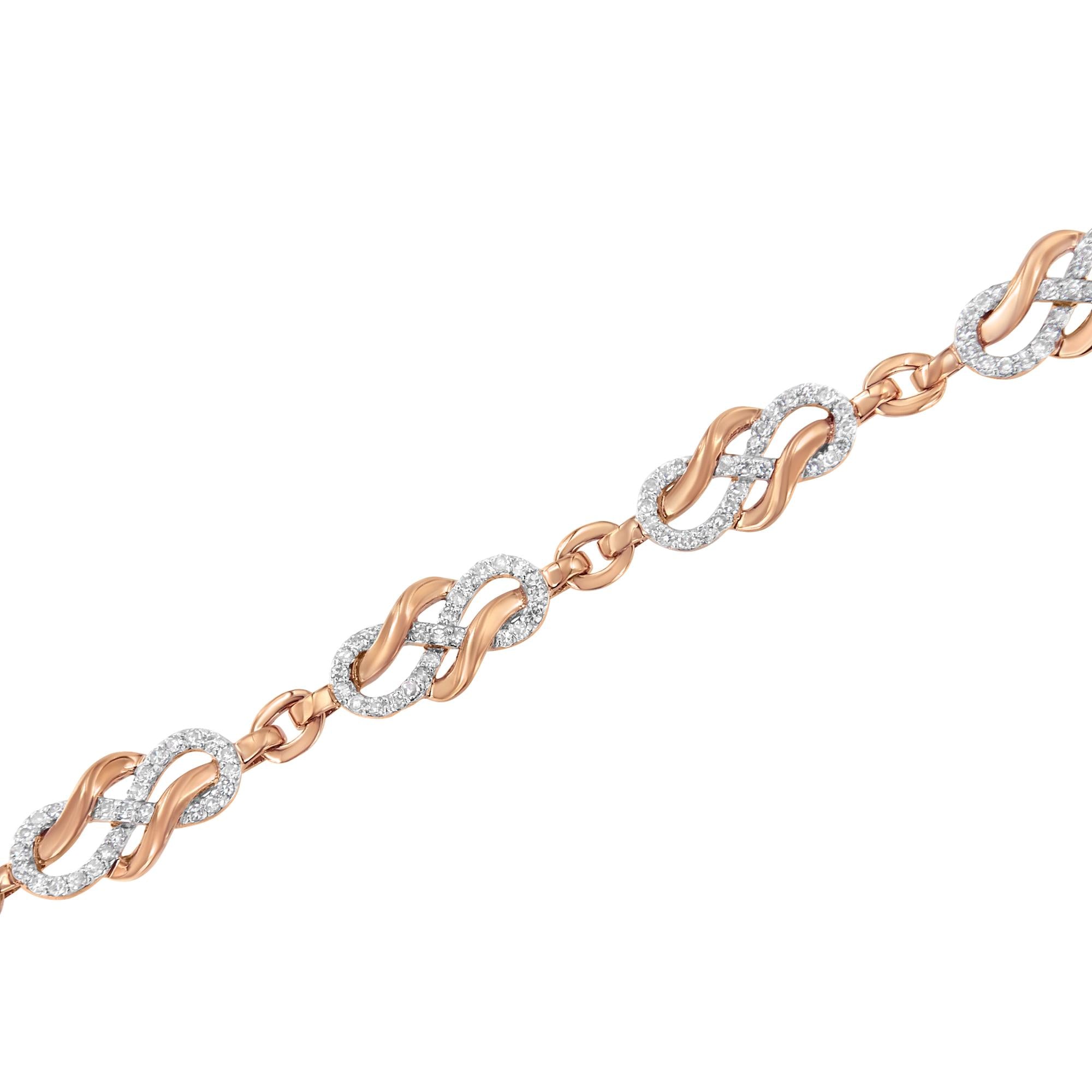 10K Rose Gold 1.0 Cttw Diamond Infinity Loop and Swirl Link Bracelet (I-J Color, I2-I3 Clarity) - 7.25" Inches - Friggin Jewelry