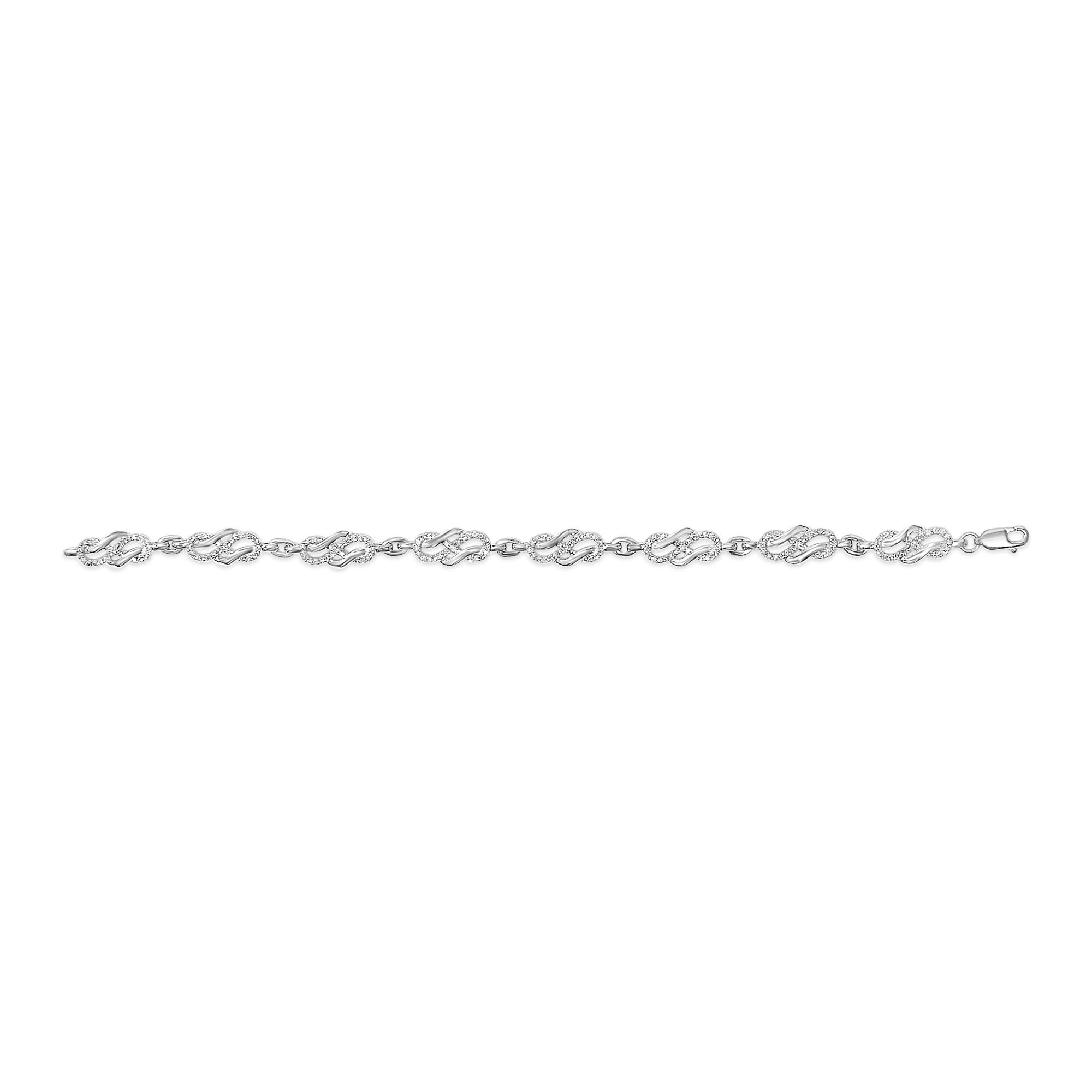 .925 Sterling Silver 1.0 Cttw Diamond Infinity Loop and Swirl Link Bracelet (I-J Color, I2-I3 Clarity) - 7.25" Inches - Friggin Jewelry