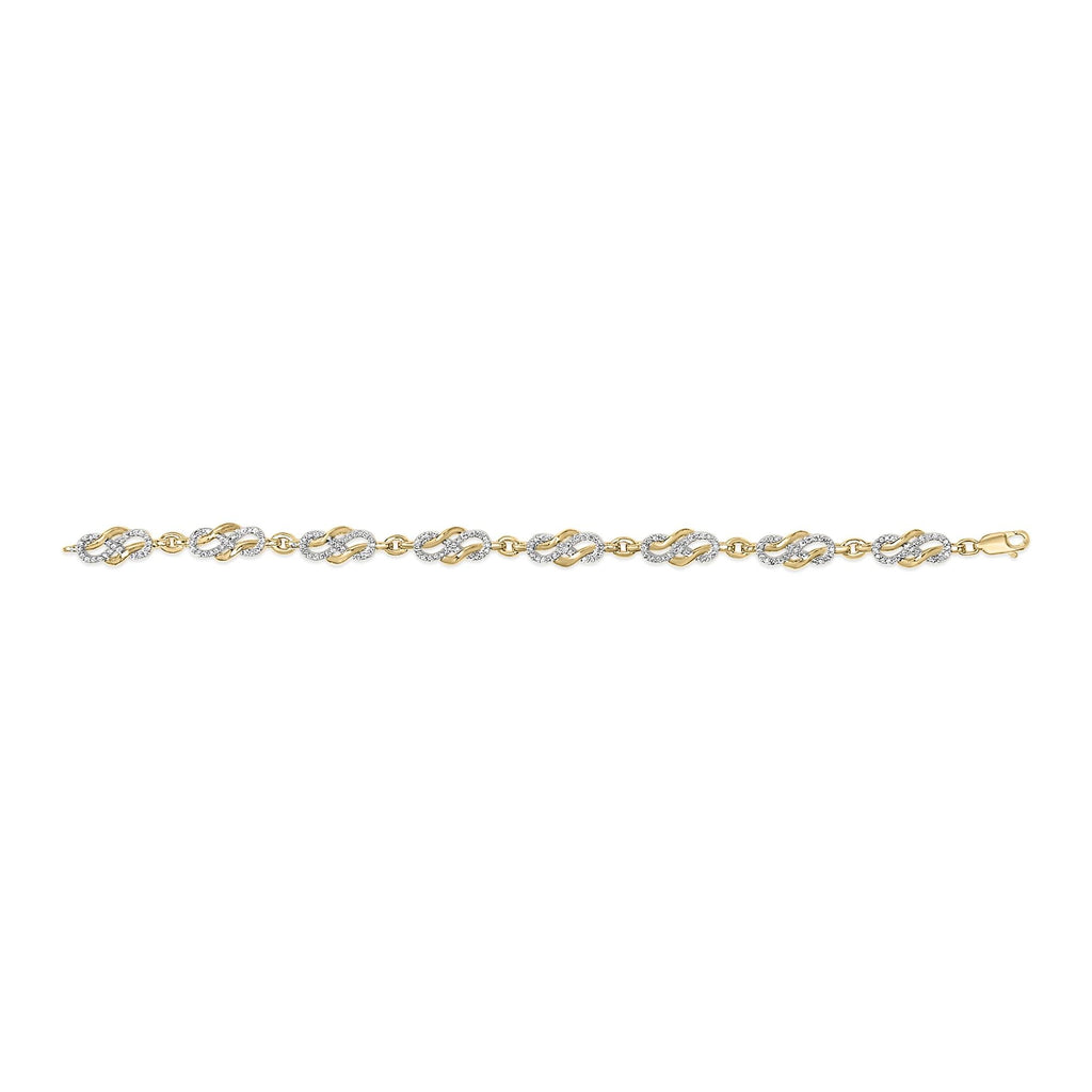 Pulsera de eslabones con forma de espiral y lazo infinito de diamantes de 1,0 quilates con baño de oro amarillo de 14 quilates en plata de ley 925 - Friggin Jewelry
