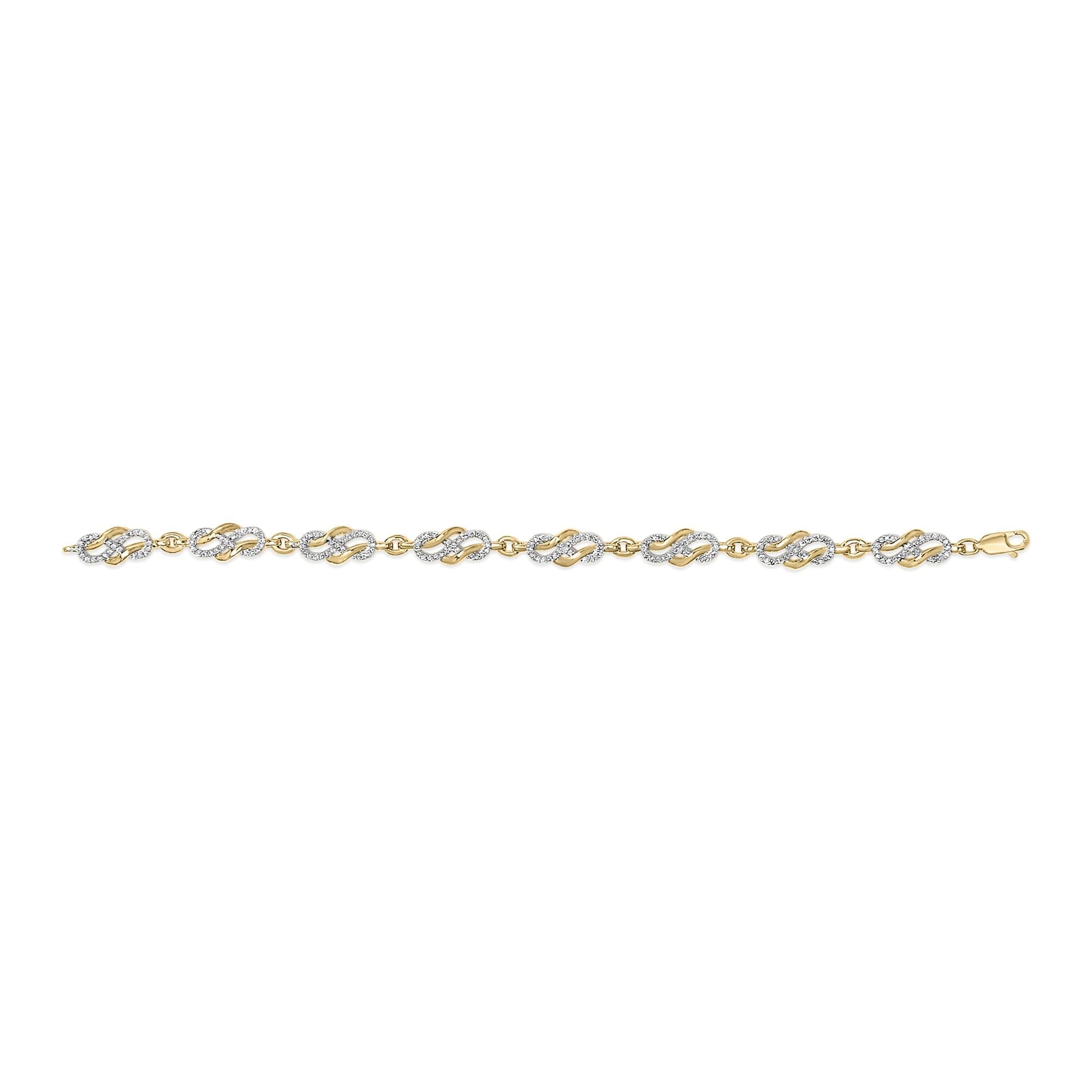 Pulsera de eslabones con forma de espiral y lazo infinito de diamantes de 1,0 quilates con baño de oro amarillo de 14 quilates en plata de ley 925 - Friggin Jewelry