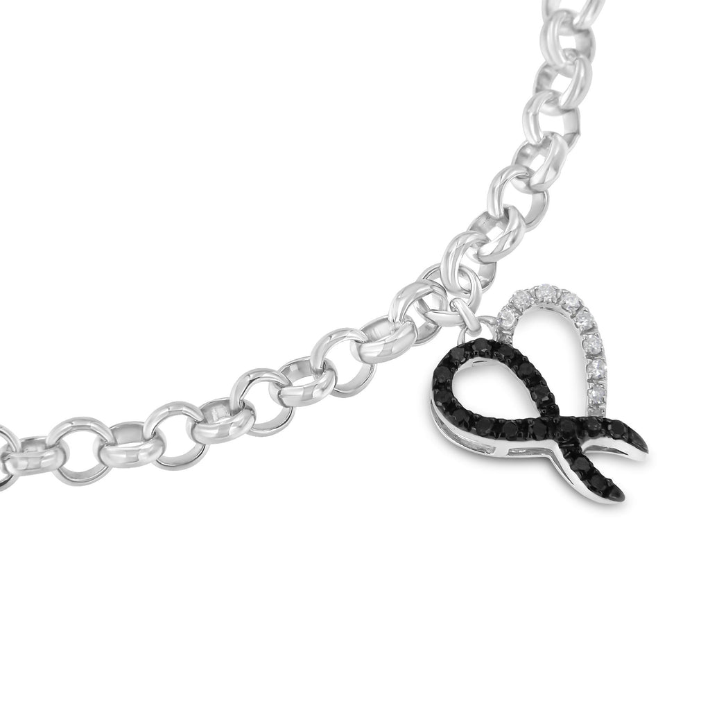 Sterling Silver 1/6ct TDW Diamond Heart Charm Bracelet (Black, I2-I3) - Friggin Jewelry