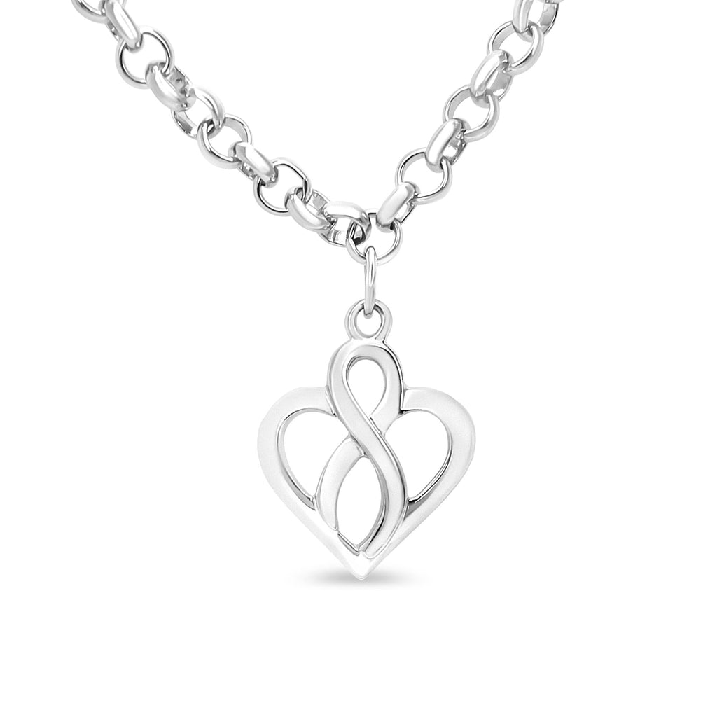 Bracciale con ciondolo a forma di cuore aperto in argento sterling 925 con catena centrale verticale infinita - Misura 7" - Friggin Jewelry