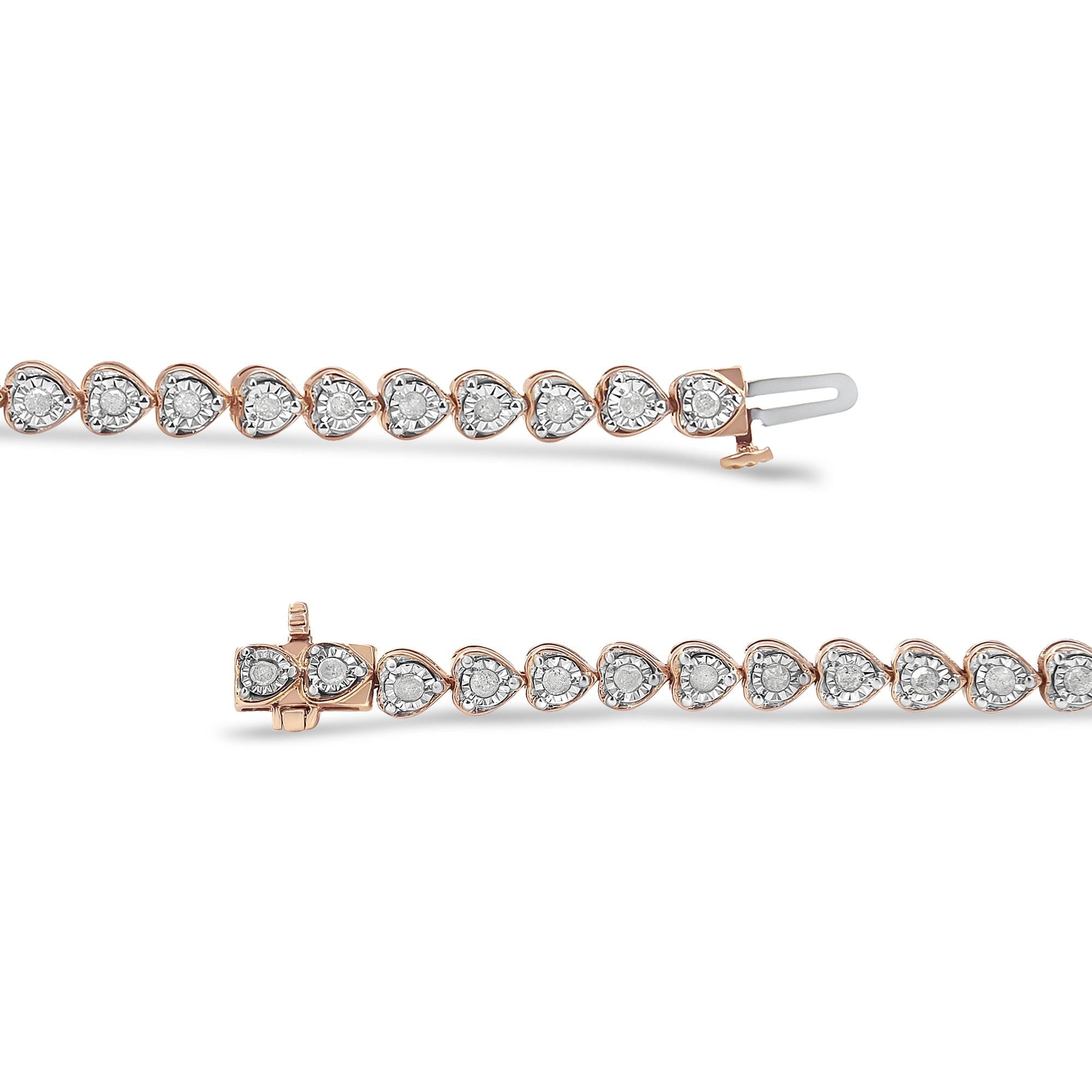 Pulsera de tenis de 18 cm con eslabones en forma de corazón y diamantes engastados milagrosos de 1,0 quilates en plata de ley 925 (color IJ, claridad I2-I3) - Friggin Jewelry