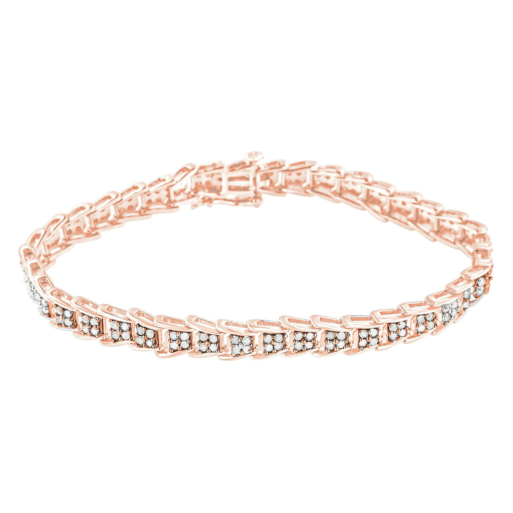 Pulsera de tenis de plata de ley 925 con eslabones de chevron de 2,0 quilates y diamantes en forma de abanico (color IJ, claridad I3) - 18,8 cm - Friggin Jewelry