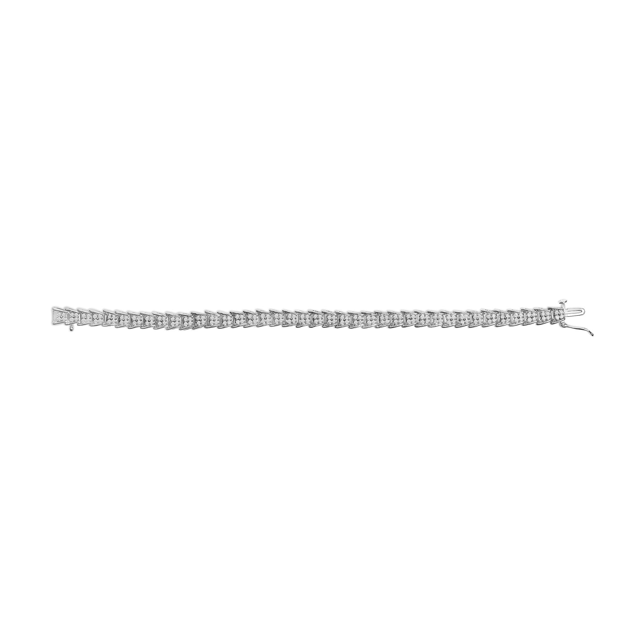Pulsera de tenis de plata de ley 925 con eslabones de chevron de 2,0 quilates y diamantes en forma de abanico (color IJ, claridad I3) - 18,8 cm - Friggin Jewelry