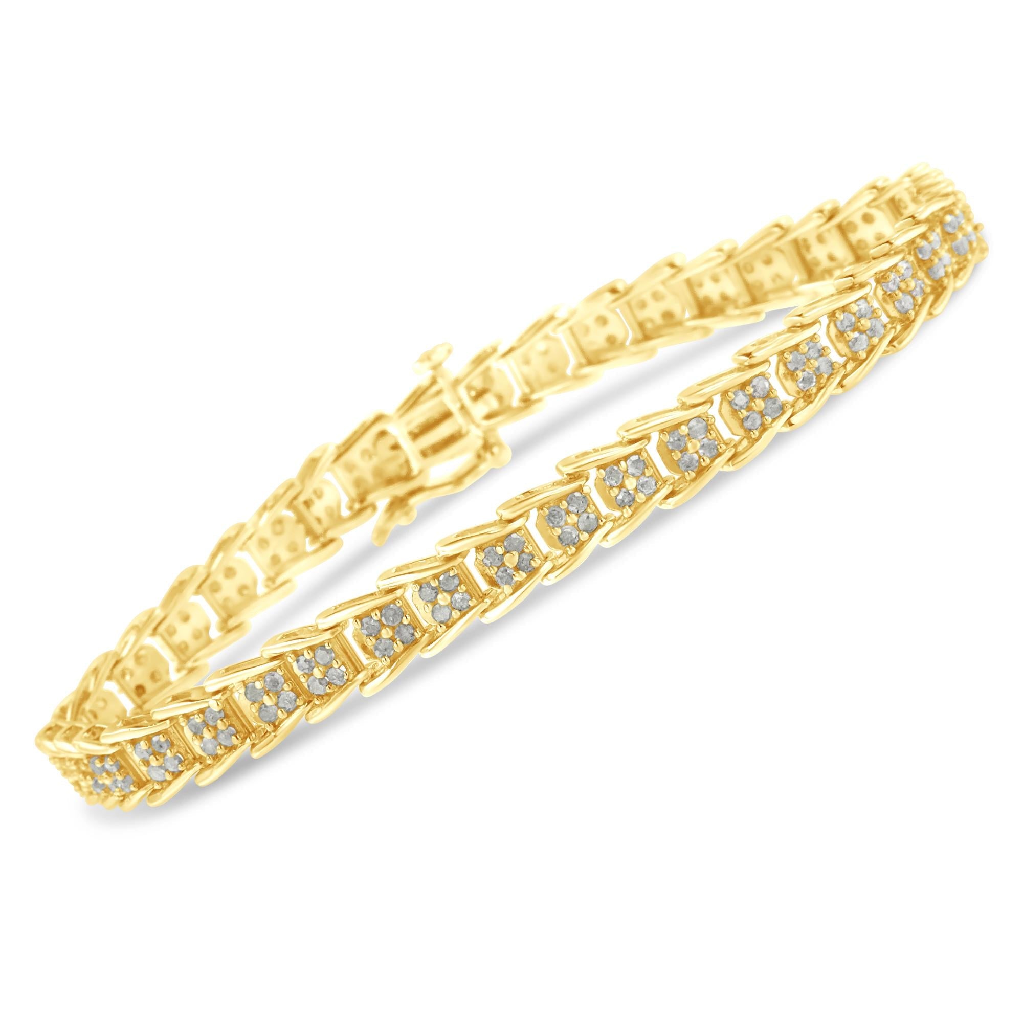 Pulsera de tenis de plata de ley 925 con eslabones de chevron de 2,0 quilates y diamantes en forma de abanico (color IJ, claridad I3) - 18,8 cm - Friggin Jewelry