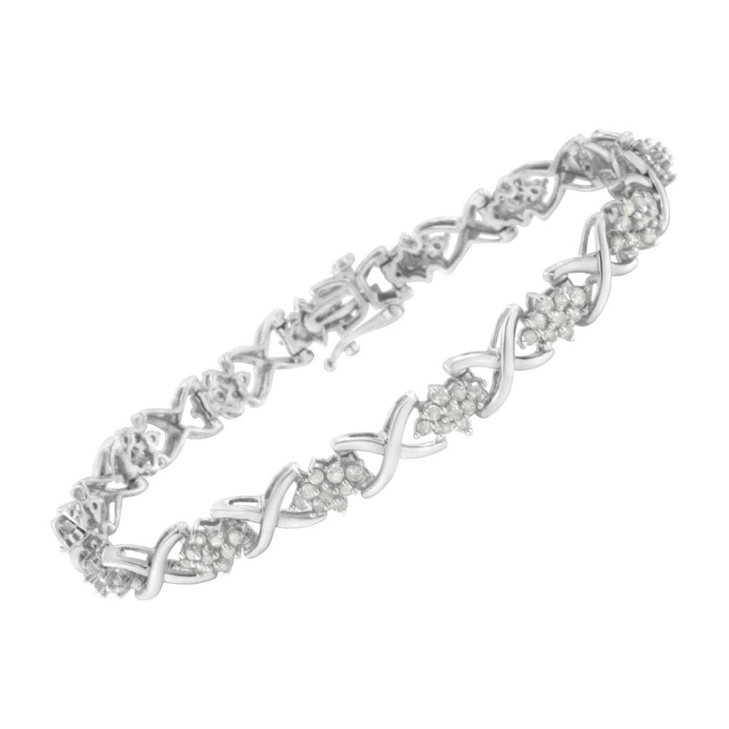 .925 Sterling Silver 2-1/4 Cttw Diamond 7” Cluster X Link Bracelet (I-J Color, I3 Clarity) - Friggin Jewelry