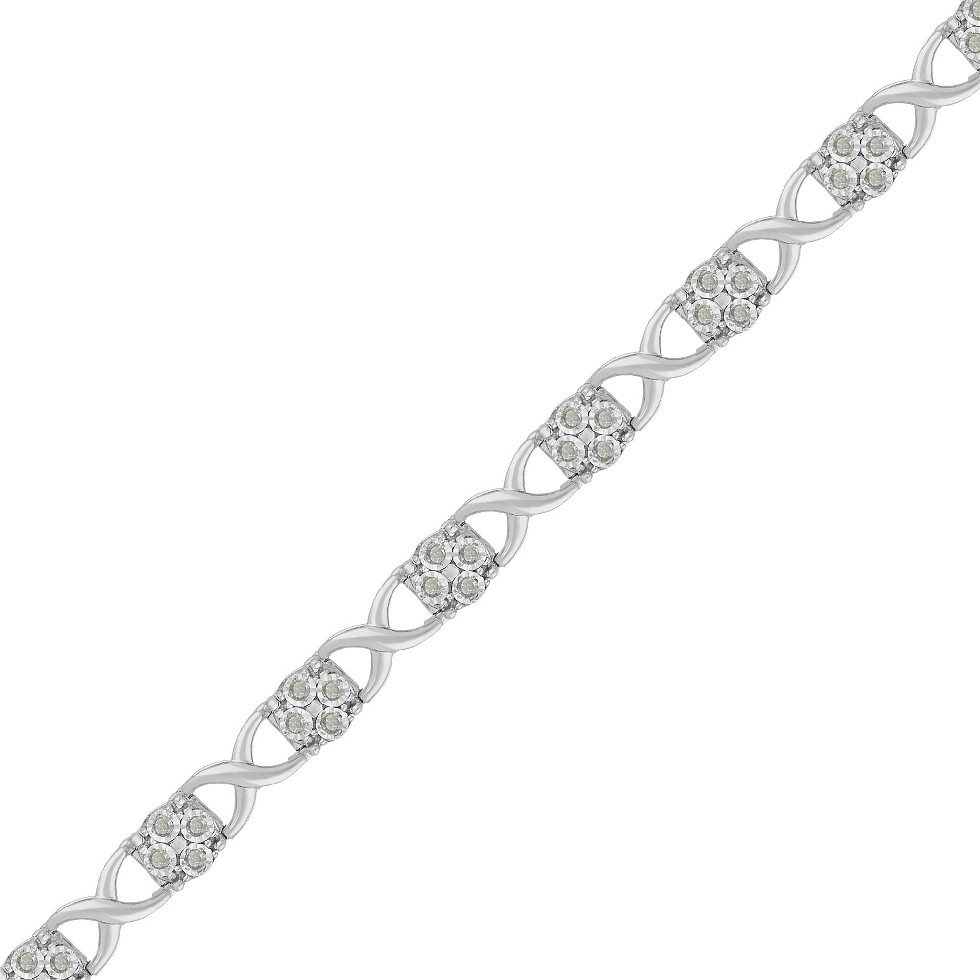 Pulsera de eslabones Love Locks con diamantes talla rosa en plata de ley (1,00 cts, color IJ, claridad I3-Promo) - Friggin Jewelry