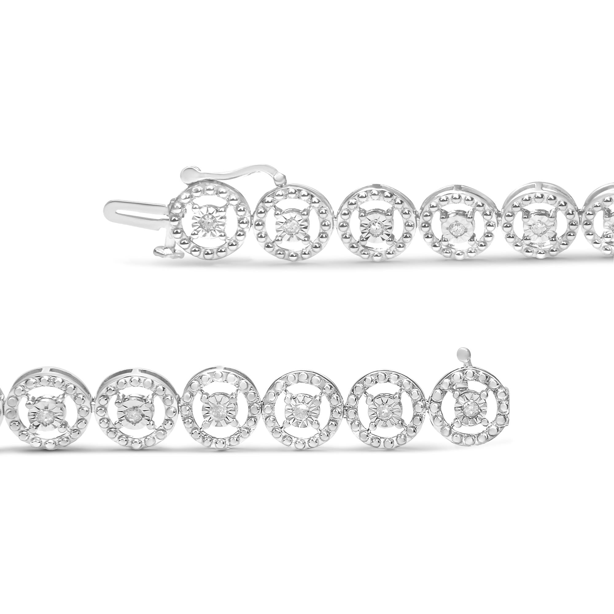 .925 Sterling Silver 1/2 Cttw Diamond Nested Circle Miracle Set Open Wheel 7.25" Fashion Link Bracelet (I-J Color, I3 Clarity) - Friggin Jewelry