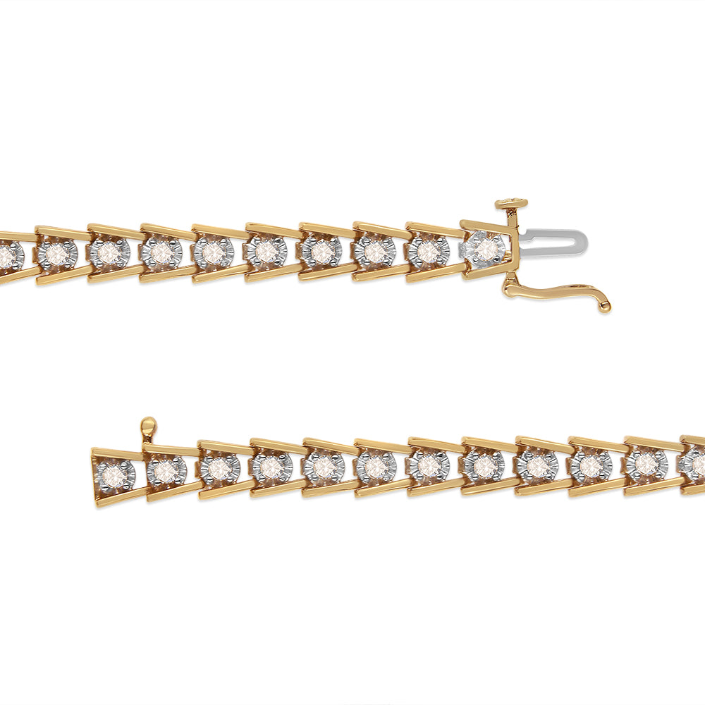 Bracciale a maglie ondulate in argento sterling 925 placcato oro giallo 14 carati con diamanti incastonati Miracle da 2,00 ct (colore LM, purezza I2-I3) - Misura 7,25" - Friggin Jewelry
