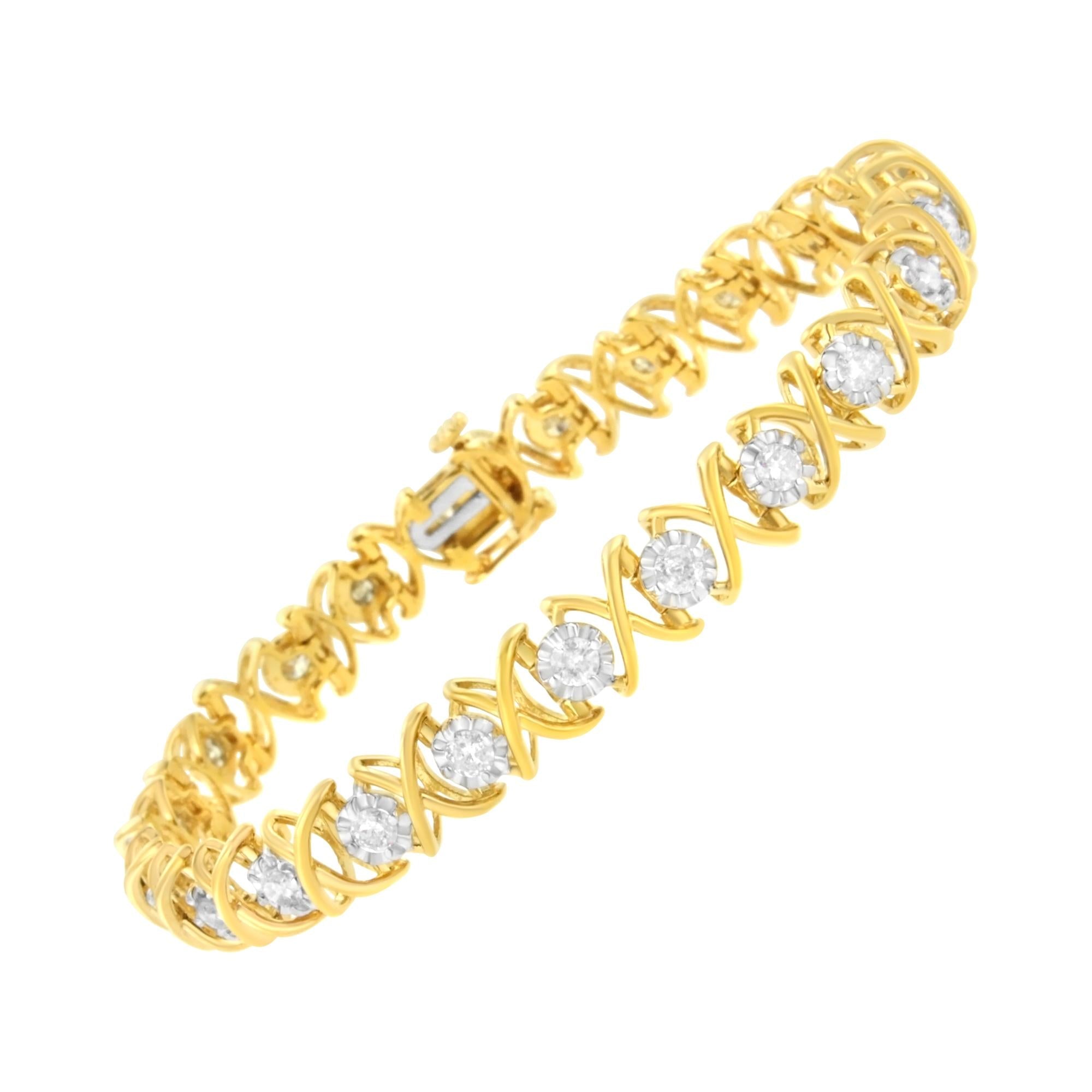 10K Yellow Gold Plated Sterling Silver 2 cttw Diamond "XOXO" Bracelet (J-K Clarity, I1-I2 Color) - Size 7.25" - Friggin Jewelry