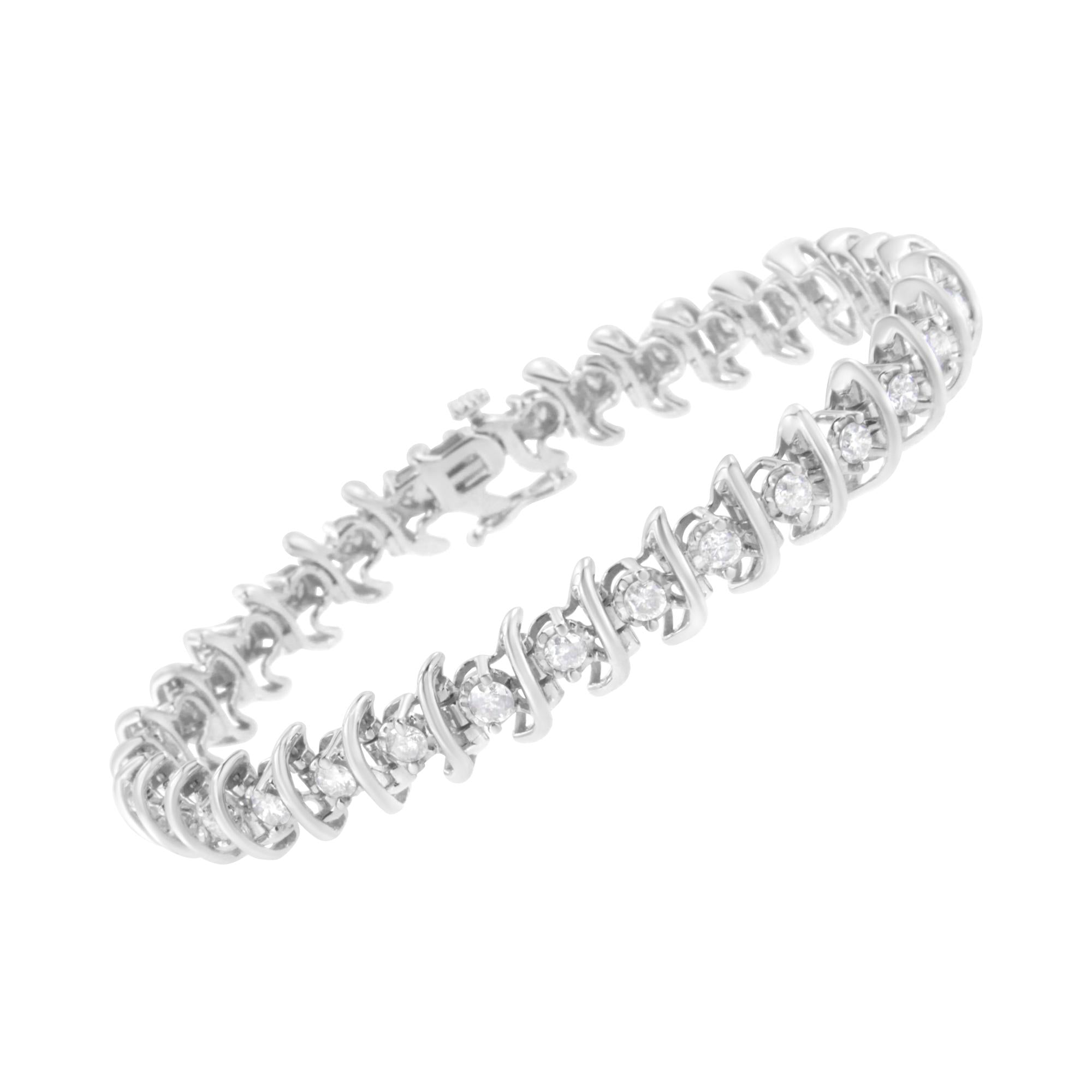 Pulsera de eslabones "S" de diamantes de 3 quilates en plata de ley 925 (claridad IJ, color I2-I3) - Talla 7.5" - Friggin Jewelry