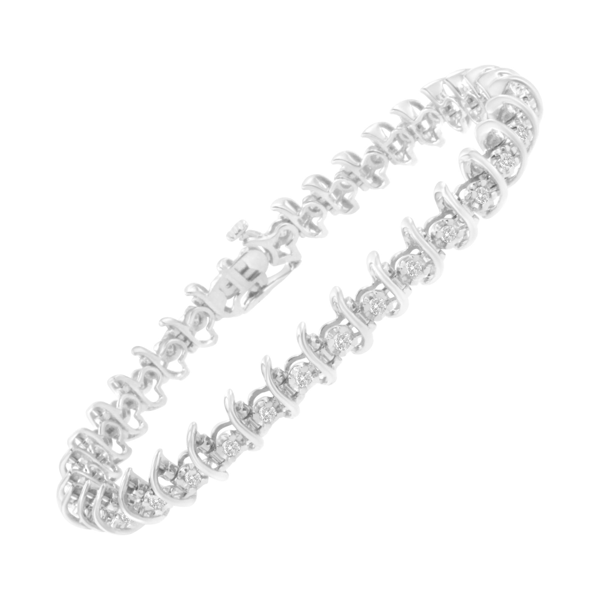 .925 Sterling Silver 1 cttw Prong-Set Diamond Link Bracelet (I-J, I1-I2) - 7.25" - Friggin Jewelry