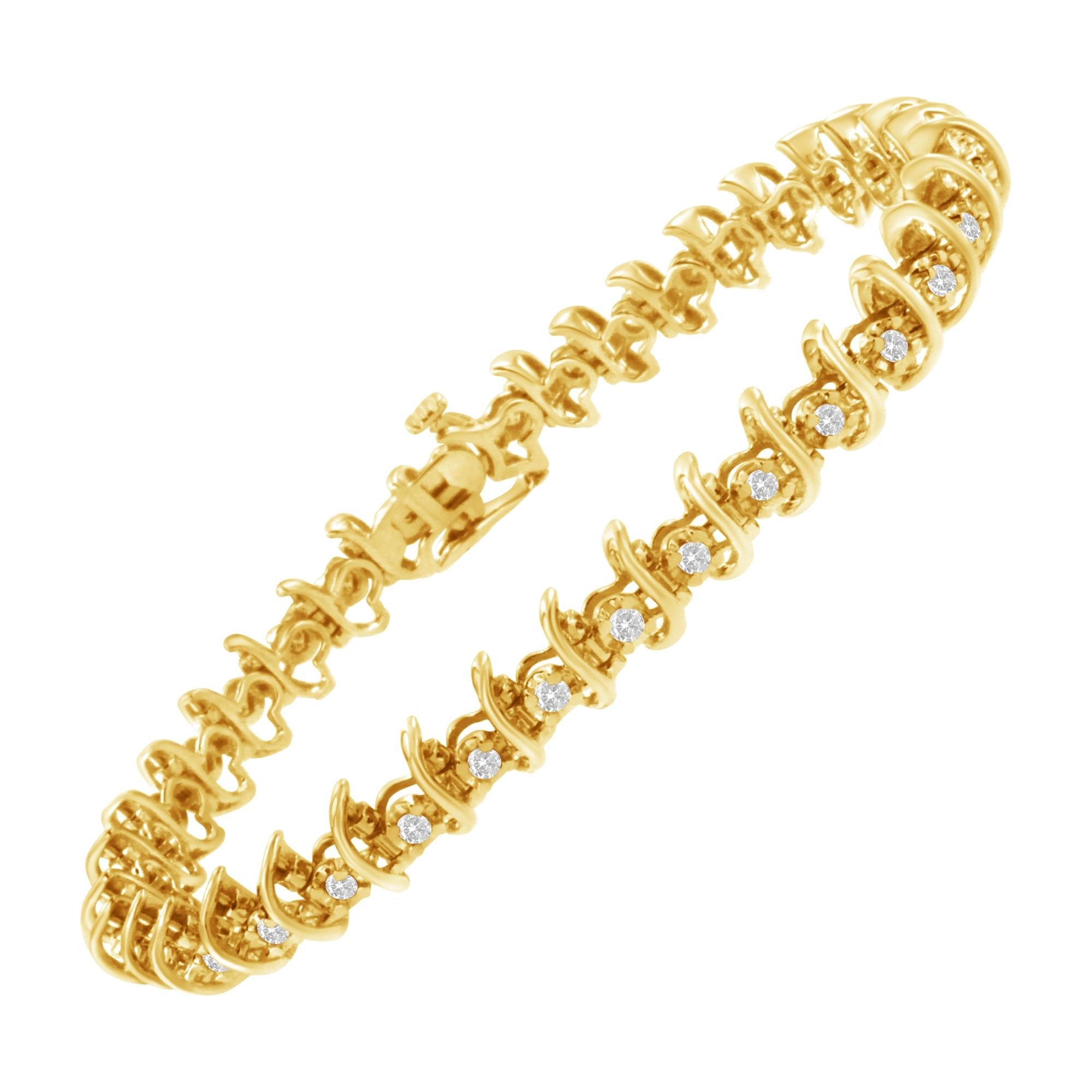 Pulsera de eslabones de diamantes engastados en garras de 1 ct en plata esterlina 925 bañada en oro amarillo de 10 kt (JK, I1-I2) - 7,5" - Friggin Jewelry