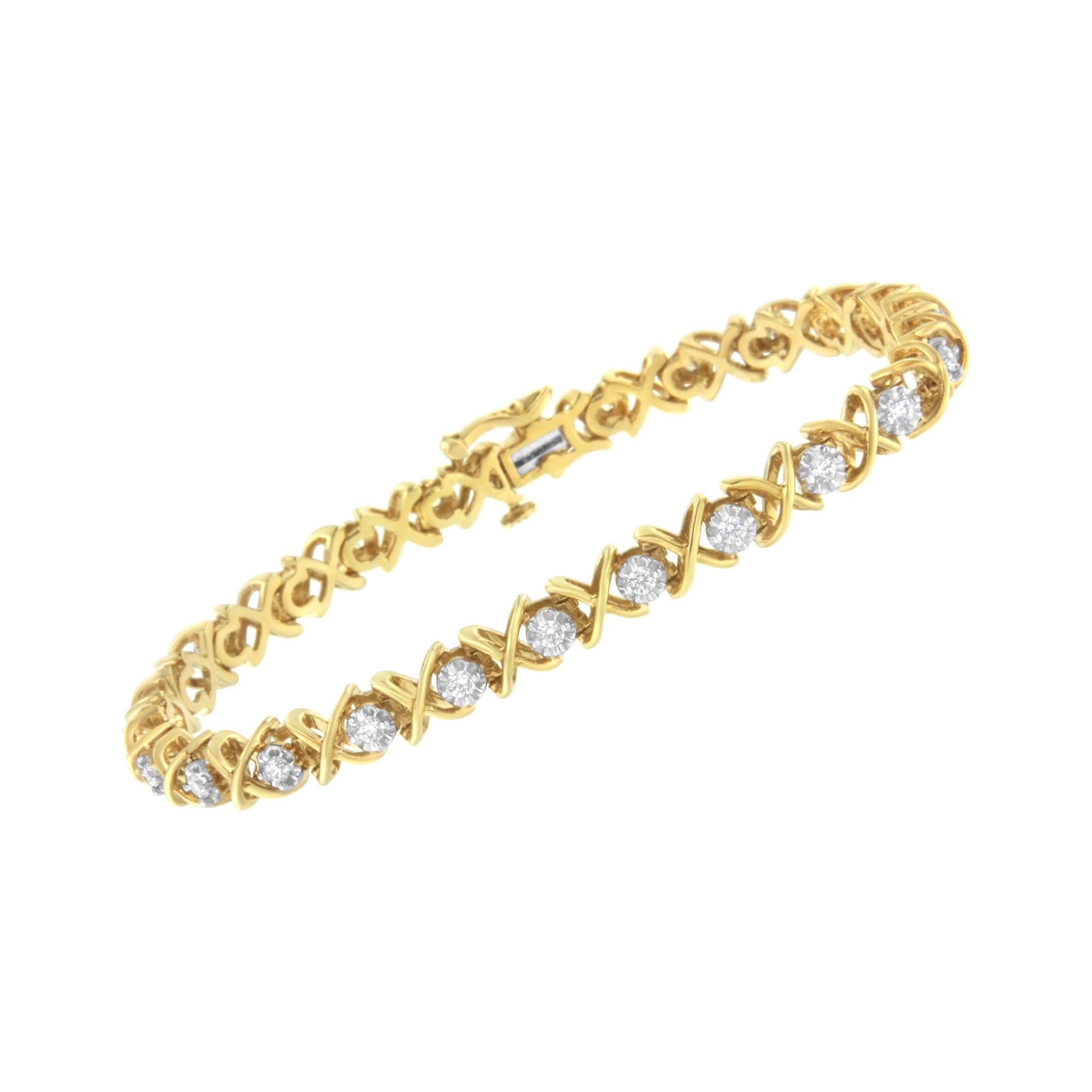 Pulsera de eslabones de diamantes de 1 ct en plata de ley chapada en oro amarillo de 10 quilates (claridad JK, color I1-I2) - Talla 7" - Friggin Jewelry