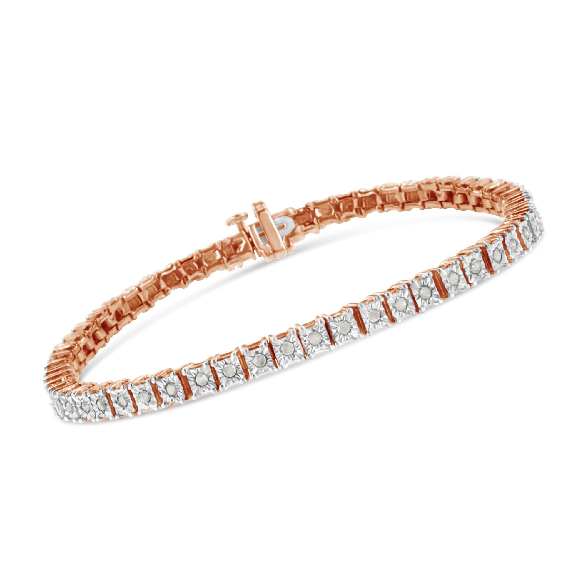 Pulsera de tenis de plata de ley 925 con diamantes de 1,0 ct y montura cuadrada engastada milagrosamente (color IJ, claridad I3) - 20,3 cm - Friggin Jewelry