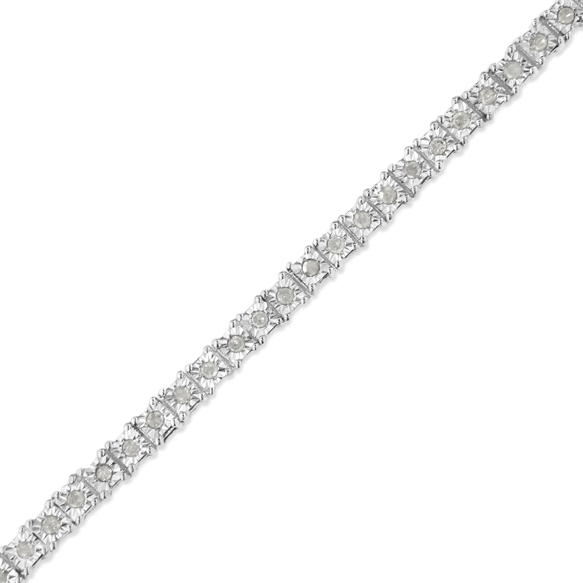 Pulsera de tenis de plata de ley 925 con diamantes de 1,0 ct y montura cuadrada engastada milagrosamente (color IJ, claridad I3) - 20,3 cm - Friggin Jewelry