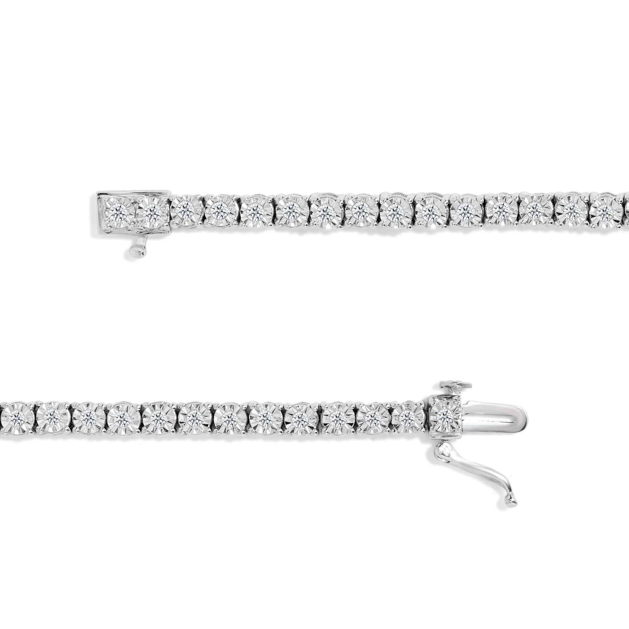 IGI Certified .925 Sterling Silver 1.0 Cttw Miracle-Set Diamond Round Miracle Plate Tennis Bracelet (I-J Color, I3 Clarity) - Friggin Jewelry