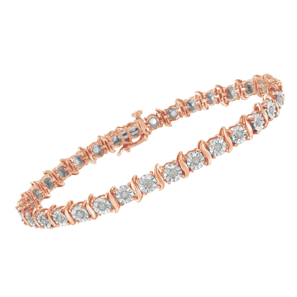 Pulsera de tenis de plata de ley 925 con diamantes de 1,0 ct y eslabones en forma de S engastados milagros (color IJ, claridad I3) - Friggin Jewelry