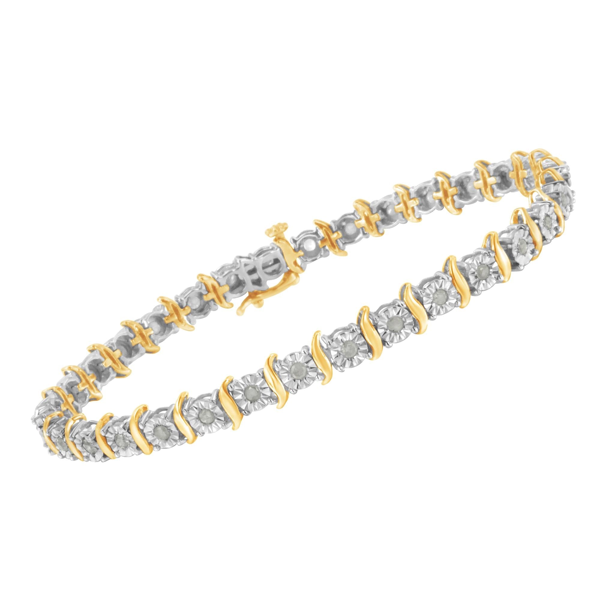 .925 Sterling Silver 1.0 Cttw Diamond S-Curve Link Miracle-Set Tennis Bracelet (I-J Color, I3 Clarity) - Friggin Jewelry
