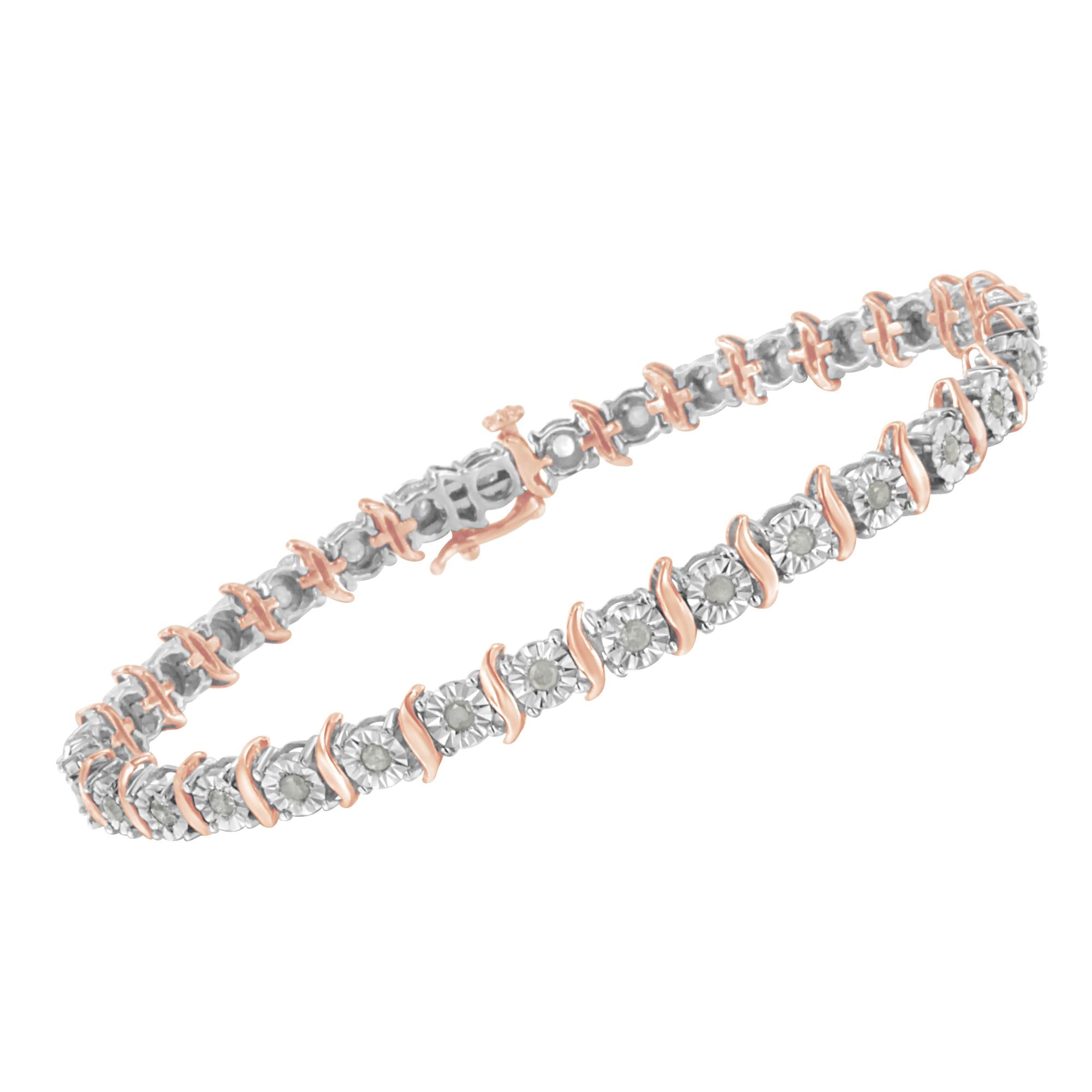 .925 Sterling Silver 1.0 Cttw Diamond S-Curve Link Miracle-Set Tennis Bracelet (I-J Color, I3 Clarity) - Friggin Jewelry