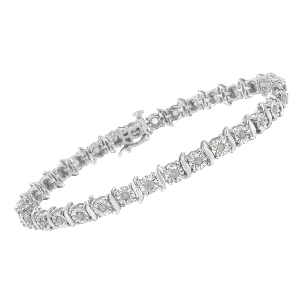 Pulsera de tenis de plata de ley 925 con diamantes de 1,0 ct y eslabones en forma de S engastados milagros (color IJ, claridad I3) - Friggin Jewelry