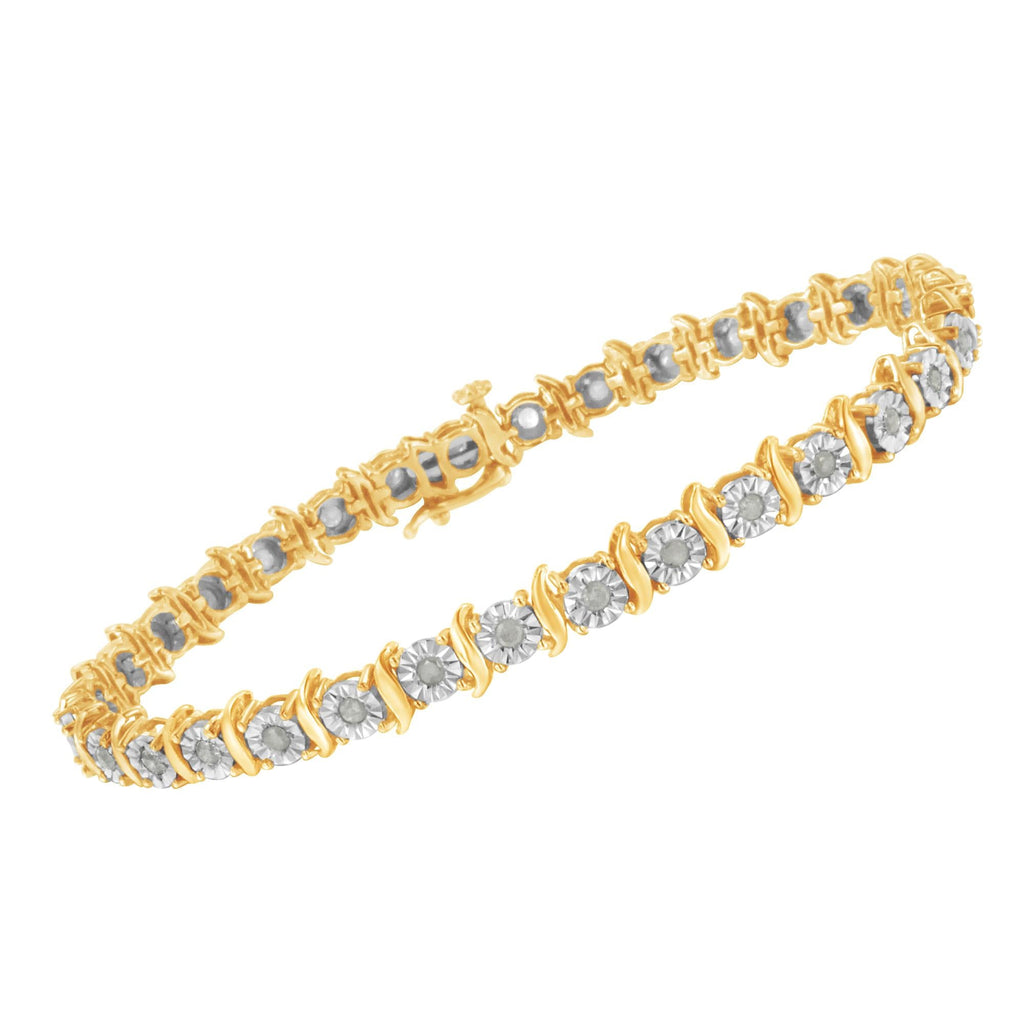Pulsera de tenis de plata de ley 925 con diamantes de 1,0 ct y eslabones en forma de S engastados milagros (color IJ, claridad I3) - Friggin Jewelry