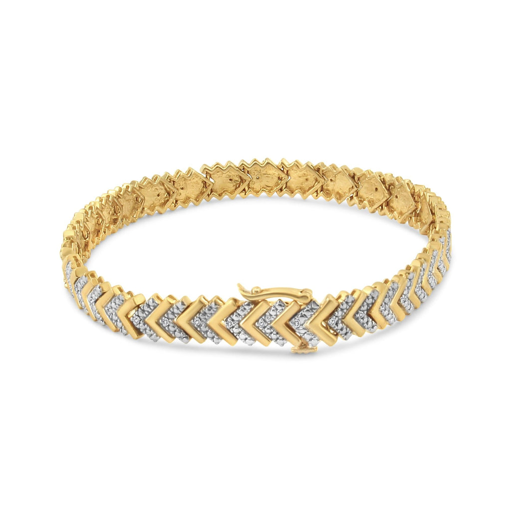 .925 Sterling Silver 1/6 Cttw Round-Cut Diamond Chevron Wave 7.25" Link Bracelet (I-J Color, I3 Clarity) - Friggin Jewelry