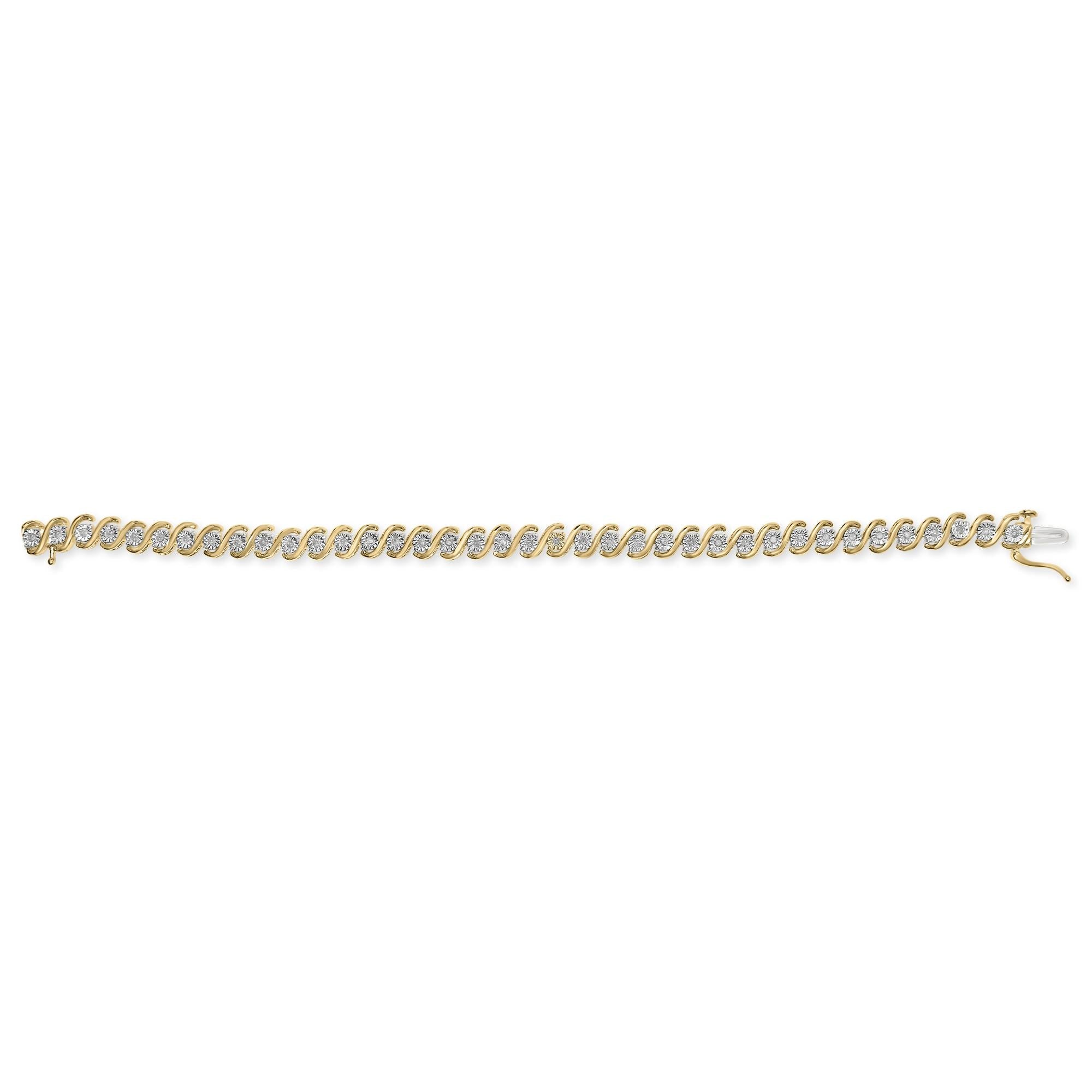 Pulsera de tenis de plata de ley 925 bañada en oro amarillo de 14 quilates con diamantes redondos engastados milagros de 1/2 quilates en forma de S (color IJ, claridad I3) - 18 cm - Friggin Jewelry