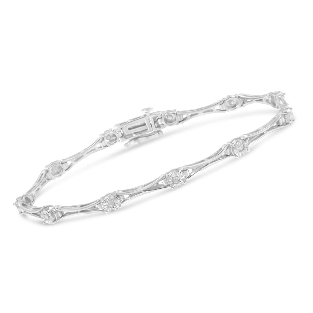 Pulsera de tenis de 18 cm con barra acampanada y diamantes de 1/4 ct engastados milagros en plata de ley 925 (color IJ, claridad I3) - Friggin Jewelry