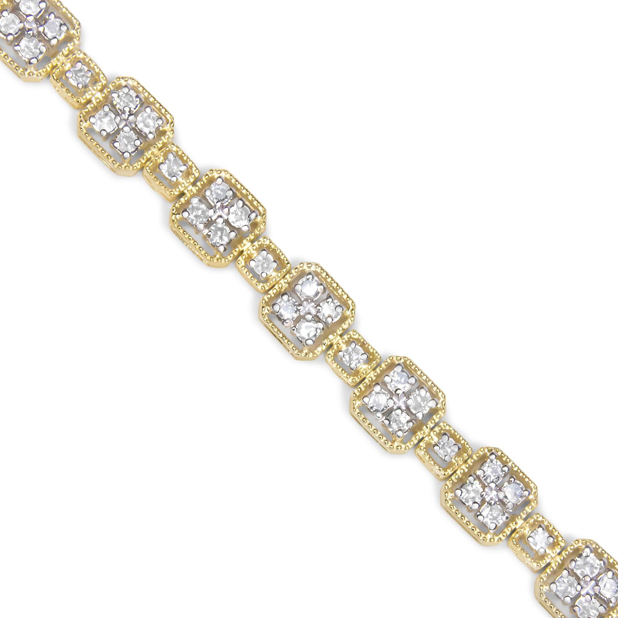 Bracciale a maglie quadrate in oro giallo 10 carati con diamanti da 2,0 ct (colore JK, purezza I2-I3) - Misura 7,25" - Friggin Jewelry