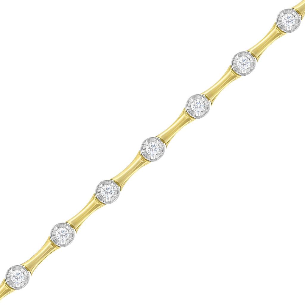 Bracciale a maglie in stile castone con diamanti taglio brillante da 1,0 ct incastonati in oro giallo 10 carati e argento sterling 925 (colore IJ, purezza I1-I2) - 7" - Friggin Jewelry