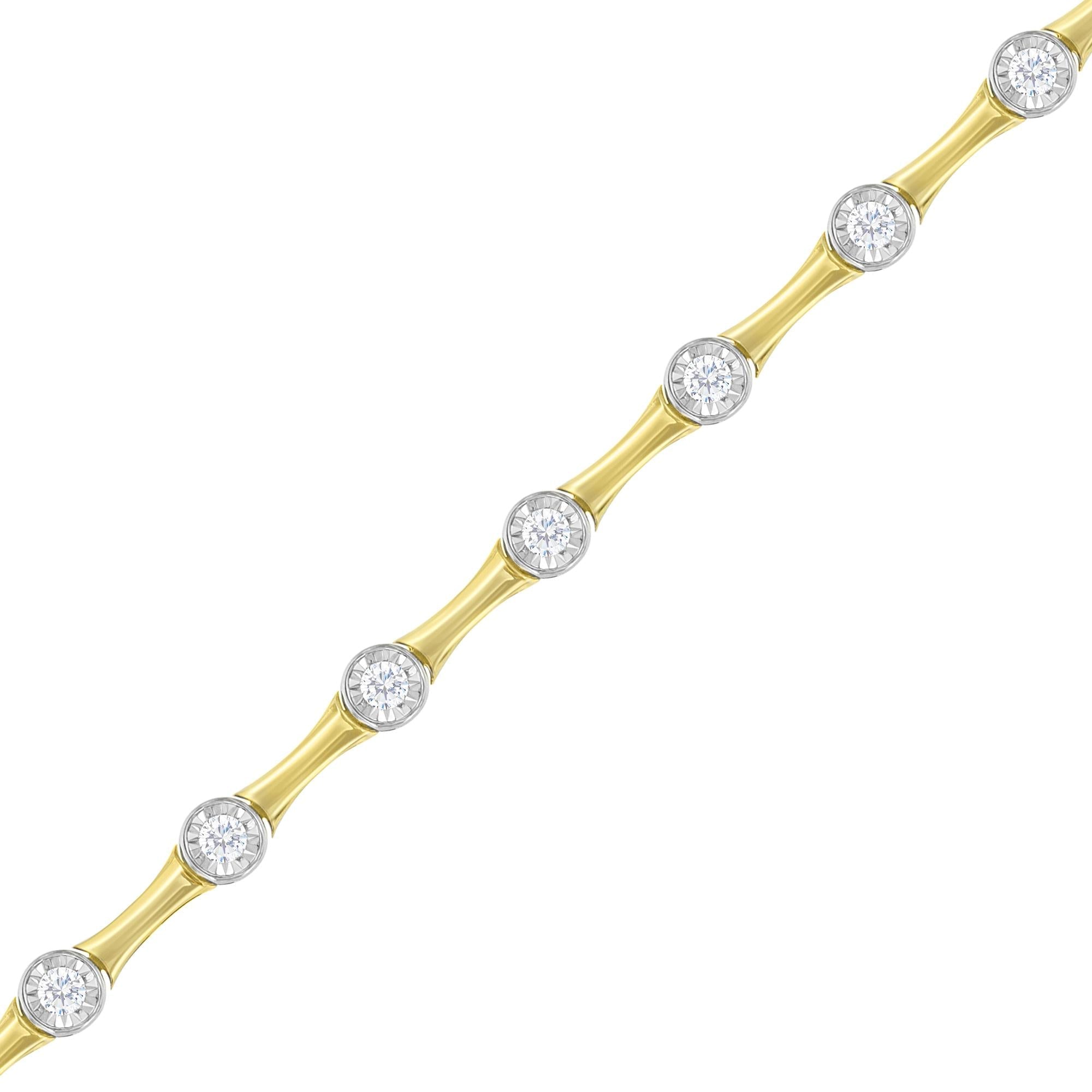 Bracciale a maglie in stile castone con diamanti taglio brillante da 1,0 ct incastonati in oro giallo 10 carati e argento sterling 925 (colore IJ, purezza I1-I2) - 7" - Friggin Jewelry