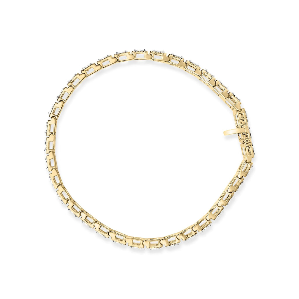 Pulsera de tenis de plata de ley 925 bañada en oro amarillo de 14 quilates con diamantes de 1,0 quilates y milgrain (color IJ, claridad I2-I3) - 18 cm - Friggin Jewelry