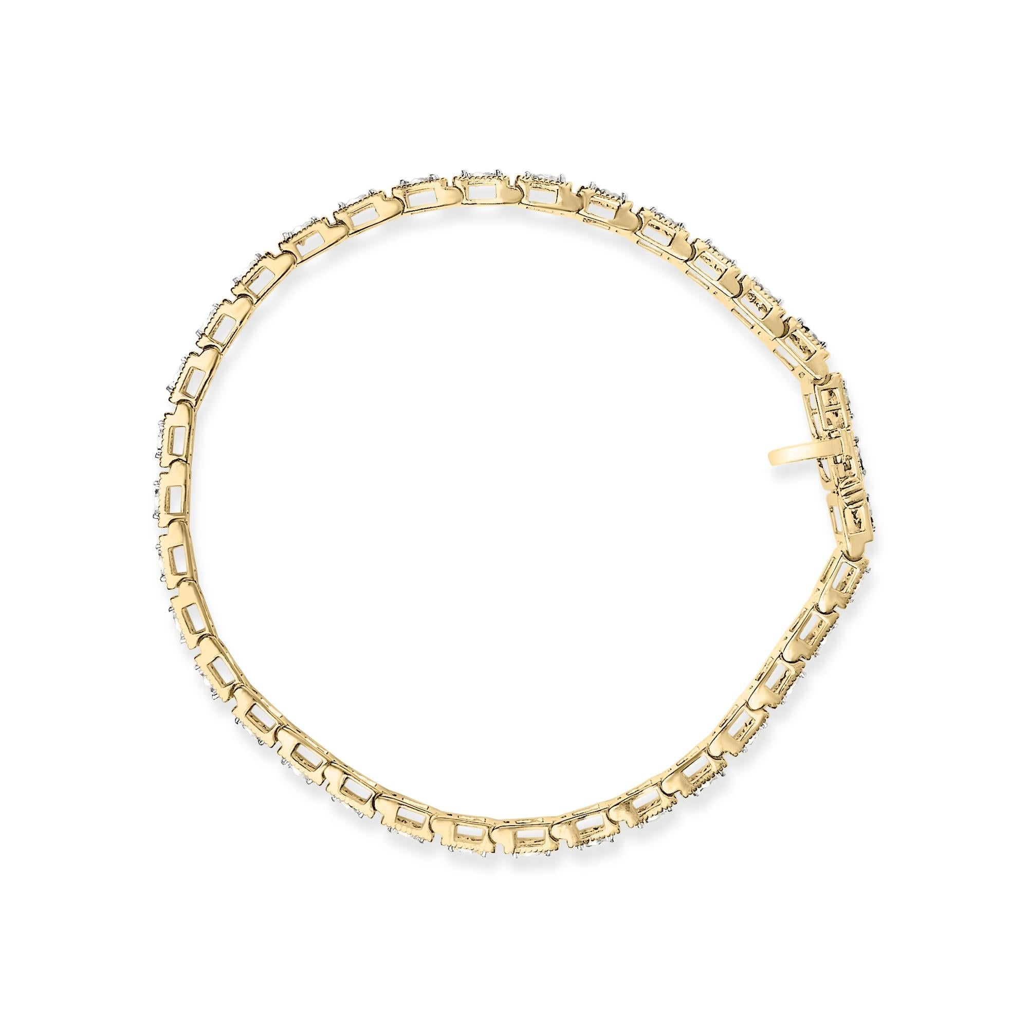 Pulsera de tenis de plata de ley 925 bañada en oro amarillo de 14 quilates con diamantes de 1,0 quilates y milgrain (color IJ, claridad I2-I3) - 18 cm - Friggin Jewelry