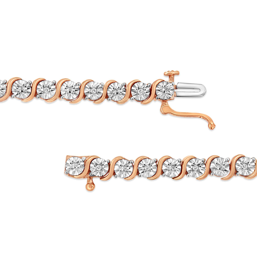 .925 Sterling Silver 1/10 Cttw Diamond Round Miracle Plate and "S" Link Tennis Bracelet (I-J Color, I2- I3 Clarity) - 7" - Friggin Jewelry