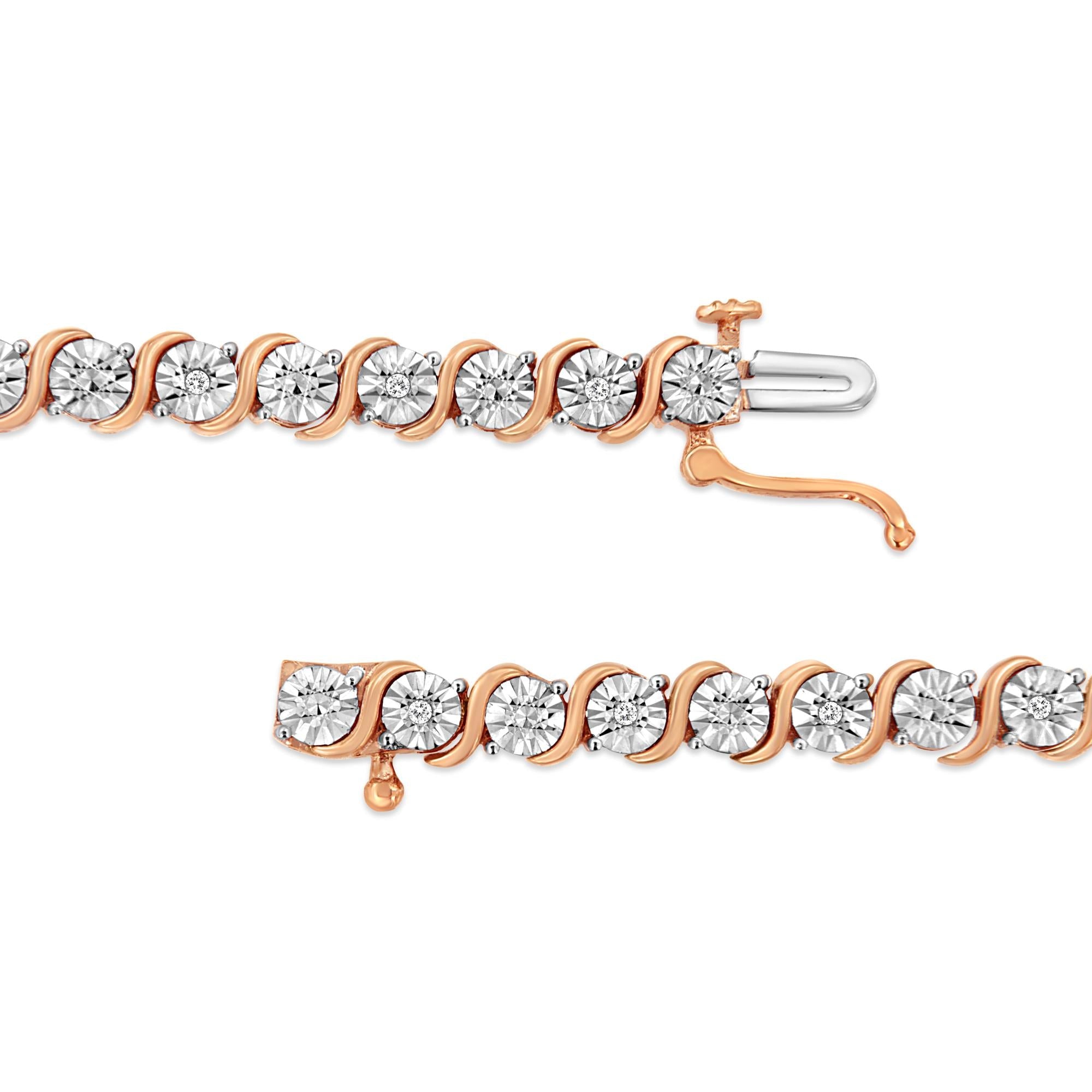 .925 Sterling Silver 1/10 Cttw Diamond Round Miracle Plate and "S" Link Tennis Bracelet (I-J Color, I2- I3 Clarity) - 7" - Friggin Jewelry