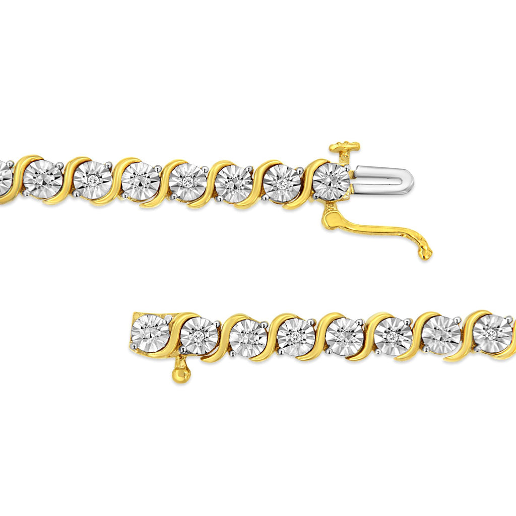.925 Sterling Silver 1/10 Cttw Diamond Round Miracle Plate and "S" Link Tennis Bracelet (I-J Color, I2- I3 Clarity) - 7" - Friggin Jewelry
