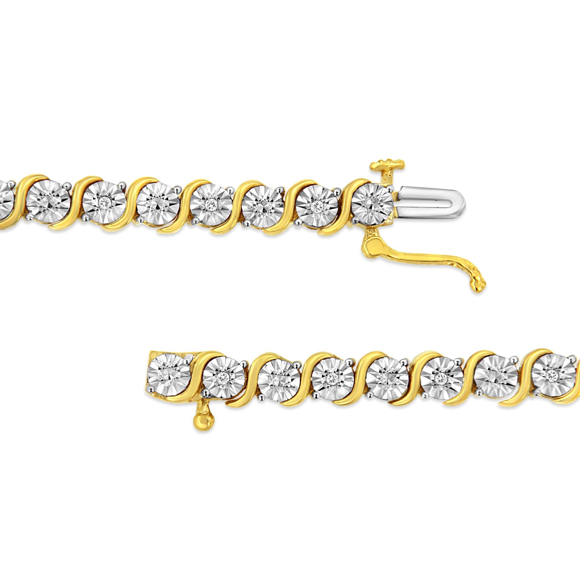 .925 Sterling Silver 1/10 Cttw Diamond Round Miracle Plate and "S" Link Tennis Bracelet (I-J Color, I2- I3 Clarity) - 7" - Friggin Jewelry