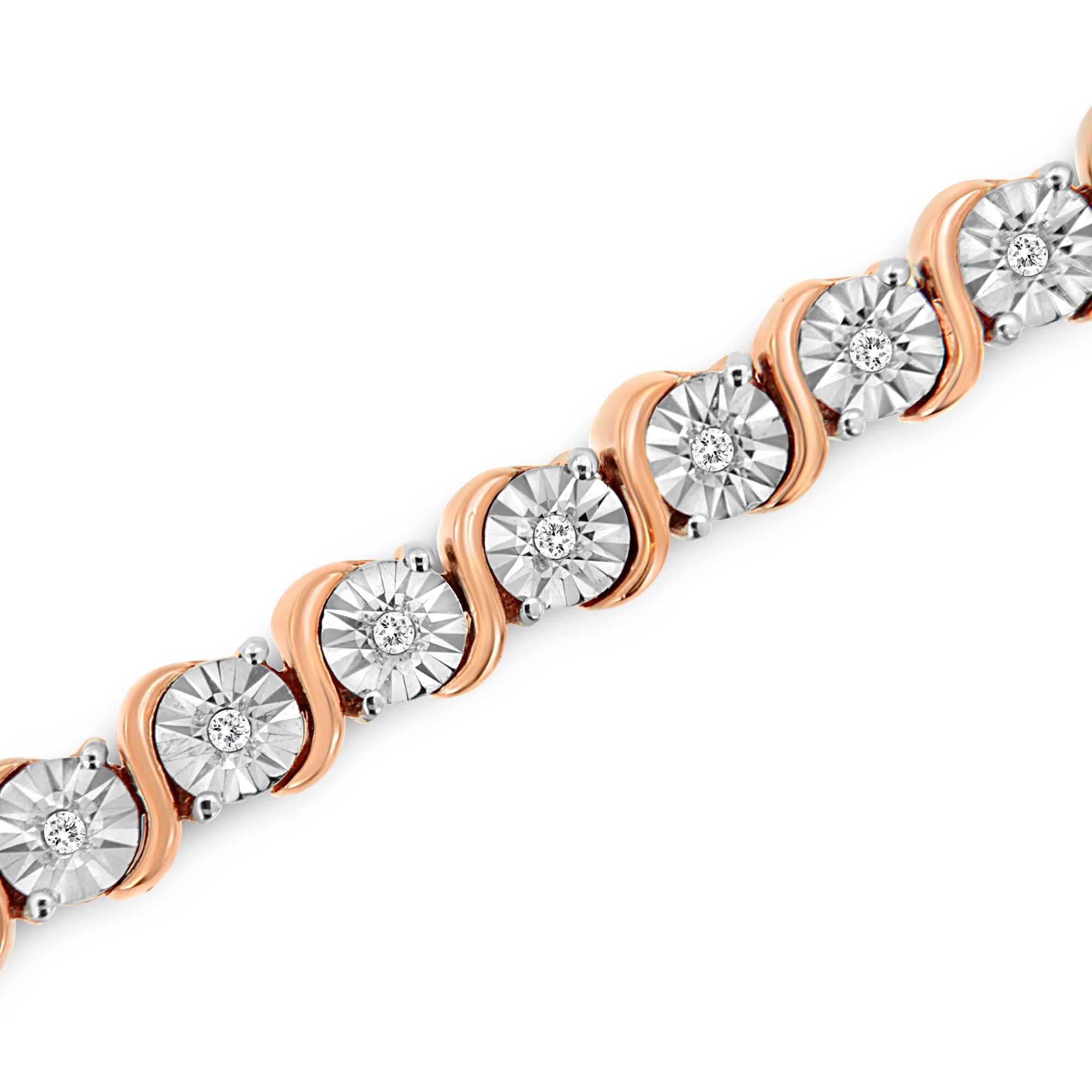 .925 Sterling Silver 1/4 Cttw Diamond Round Miracle Plate and "S" Link Tennis Bracelet (I-J Color, I2- I3 Clarity) - 7" - Friggin Jewelry