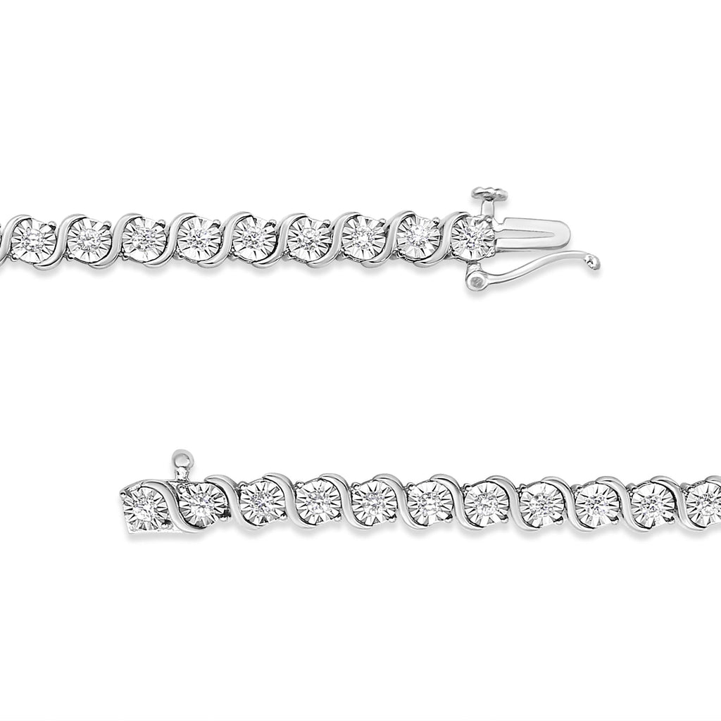 .925 Sterling Silver 1/4 Cttw Diamond Round Miracle Plate and "S" Link Tennis Bracelet (I-J Color, I2- I3 Clarity) - 7" - Friggin Jewelry