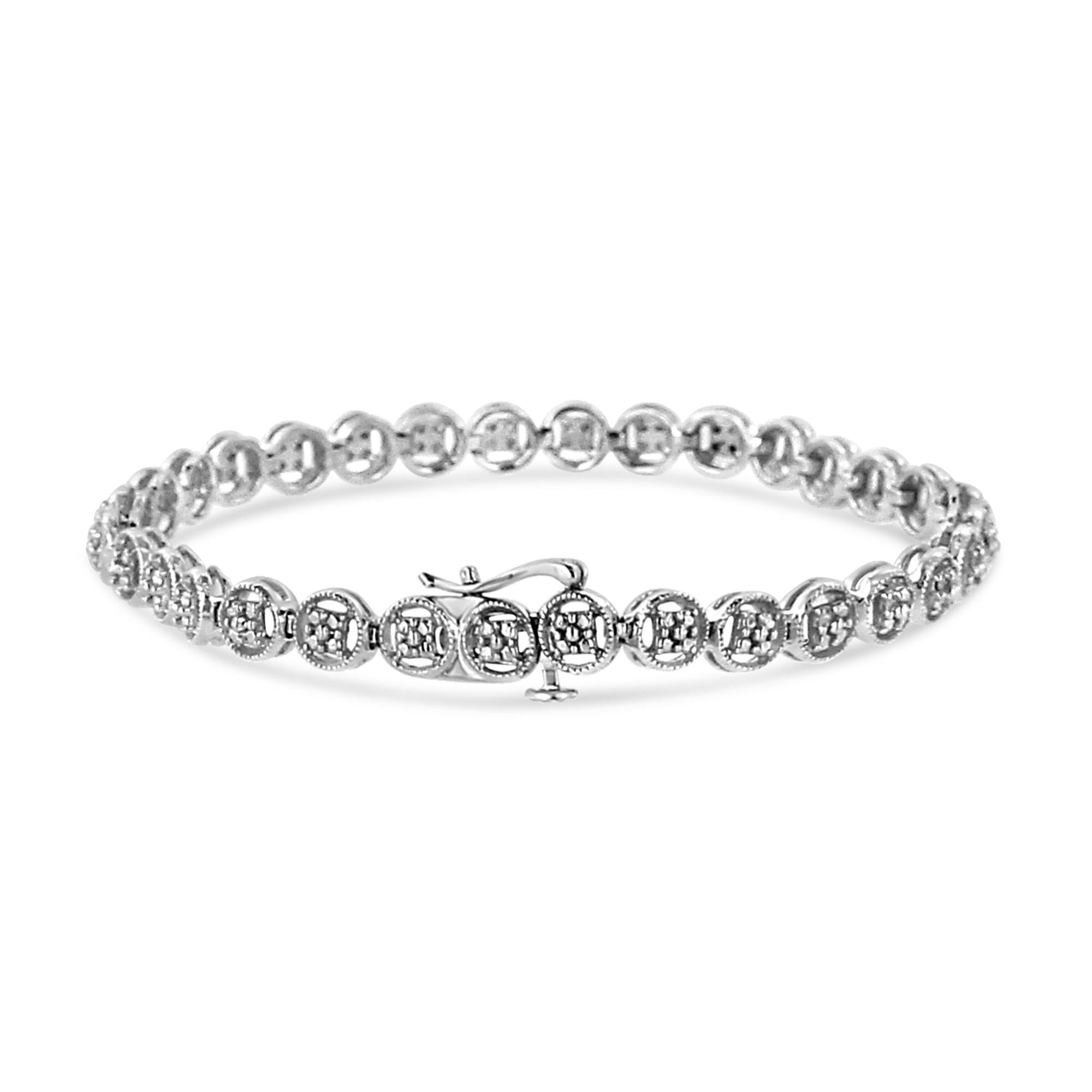 Pulsera de tenis de plata de ley 925 con eslabones de rueda de 18 cm y diamantes de 1/10 quilates (color IJ, claridad I2-I3) - Friggin Jewelry