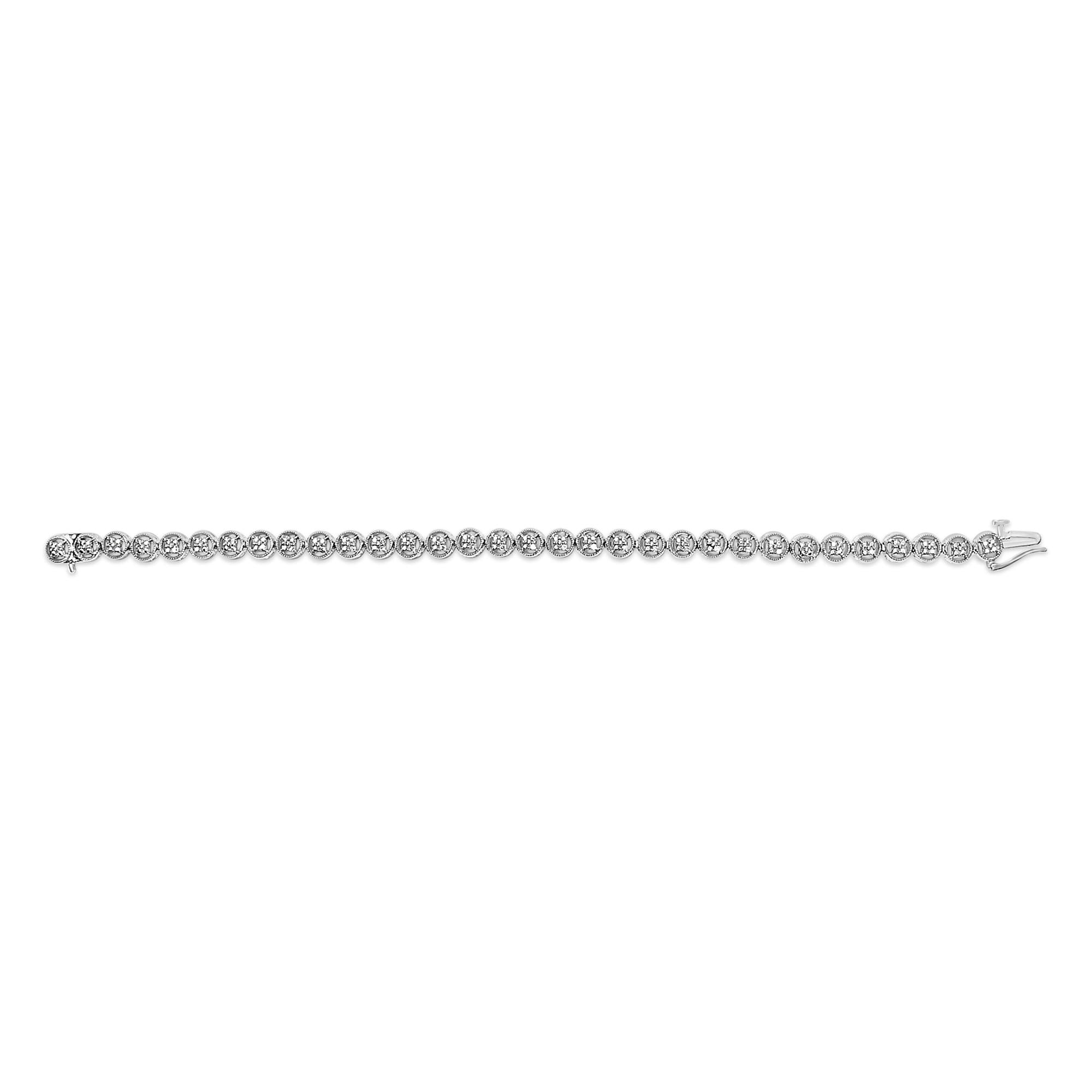 Pulsera de tenis con eslabones de rueda y cuentas de círculo abierto de diamantes de 1/10 quilates en plata de ley 925 (color IJ, claridad I3) - 18,3 cm - Friggin Jewelry