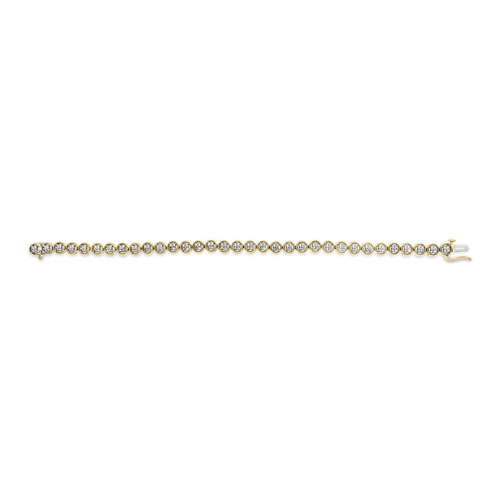 Pulsera de tenis con eslabones de rueda y cuentas de círculo abierto de diamantes de 1/10 quilates en plata de ley 925 (color IJ, claridad I3) - 18,3 cm - Friggin Jewelry